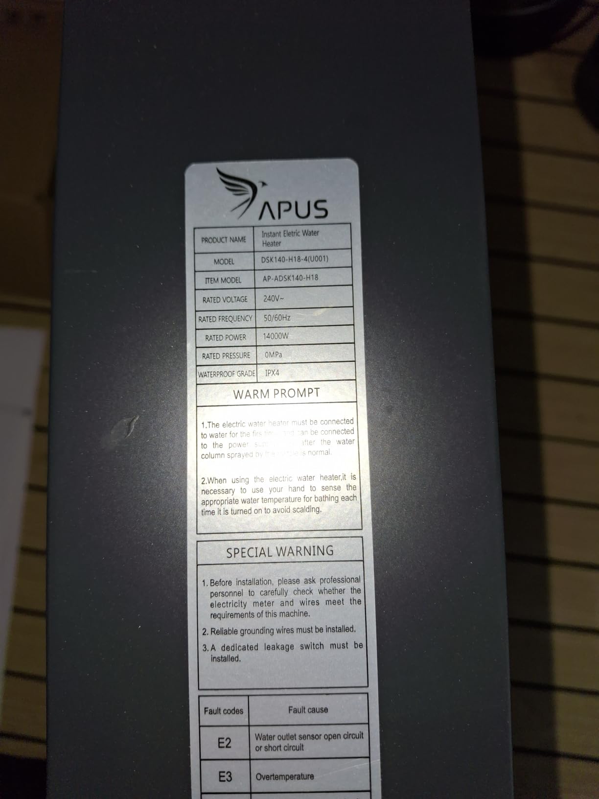 APUS 27kW Electric Tankless Water Heater, 240V, Up to 6.5 GPM, 3s Instant customer photo 2