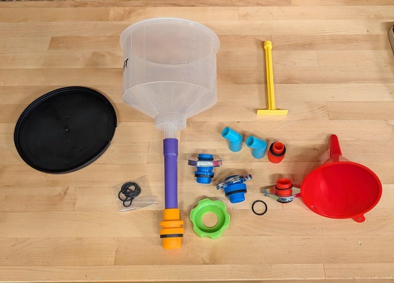 OMT 17 Piece No Spill Coolant Funnel Kit, Leakproof Coolant Bleeder Kit | Radiator Funnel Set for Easy Coolant Refilling with Adapters & Caps, Compatible with GM Ford, Universal Vehicles (No liquid) customer photo 2