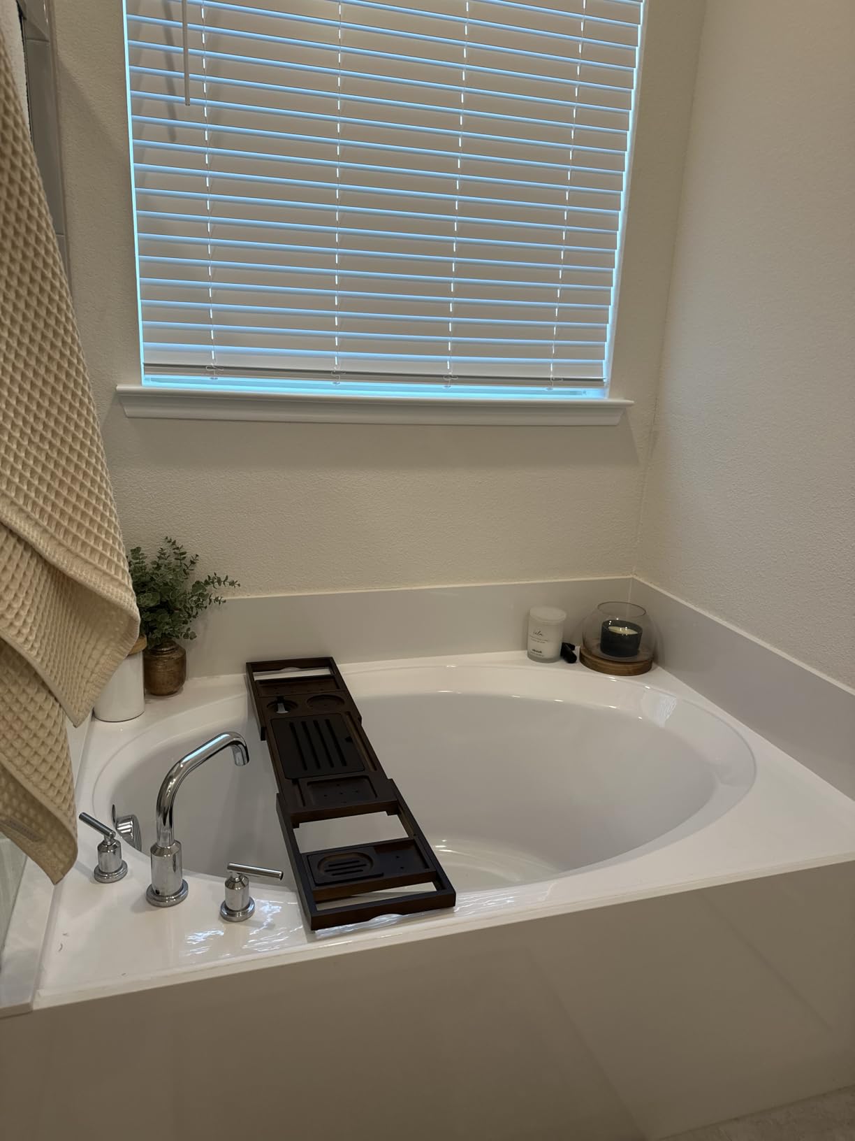 Bamboo Bathtub Tray, Brown Bath Caddy | Wine Glass Holder, Phone Dock, Book Stand, Hands Free Reading, Spa Relax Bath Accessory customer photo 2