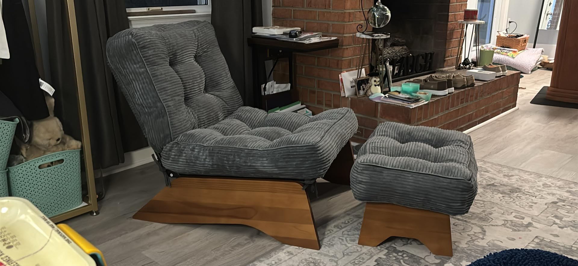 MAXYOYO Accent Chair with Ottoman, Lounge Chair with Adjustable Backrest | Tufted Living Room Chair Upholstered Lounge Chair with Footrest Set, Modern Chair for Reading Room, Green customer photo 2