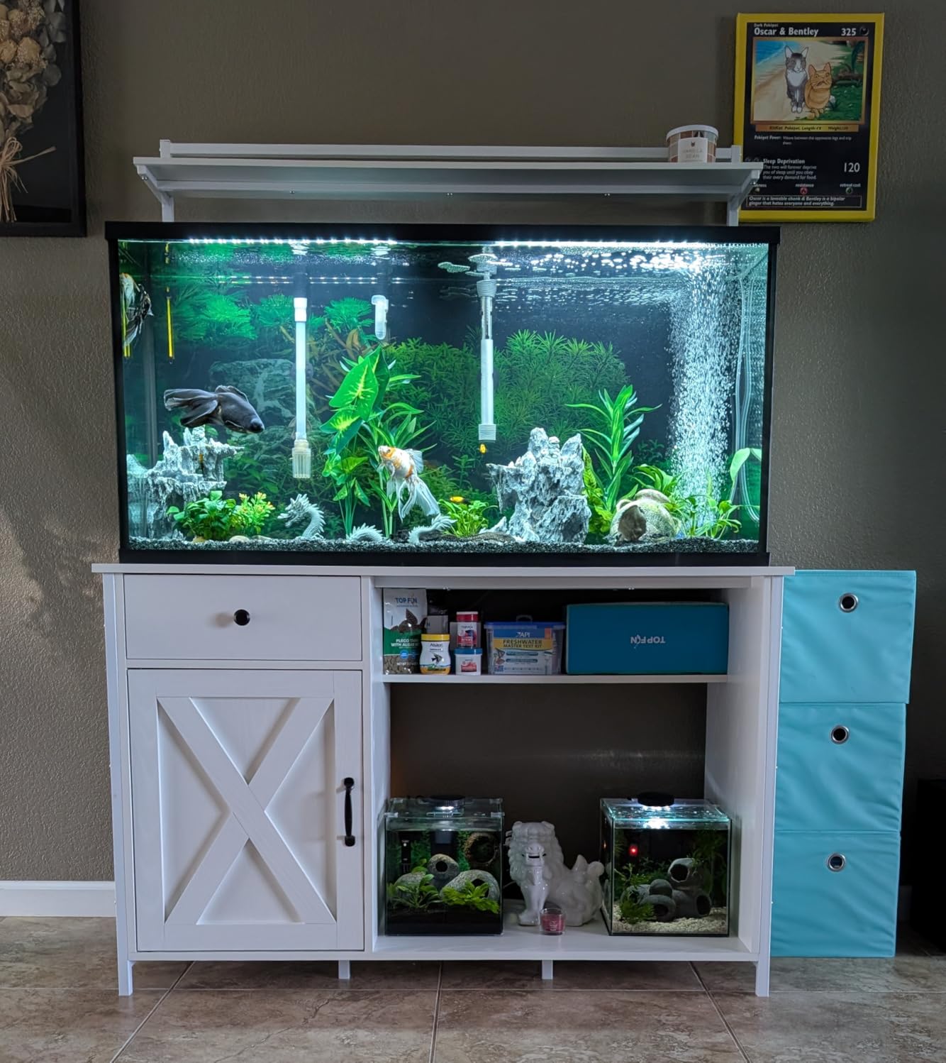 55-75 Gallon Fish Tank Stand with Storage, Aquarium Stand with Shelf, White | 49.2 x 19.7 In Top, Upper Shelf, LED Light, 2 Outlets, 2 USB Ports, Metal Frame Support, Turtle Tank Stand, 1100 LBS customer photo 1