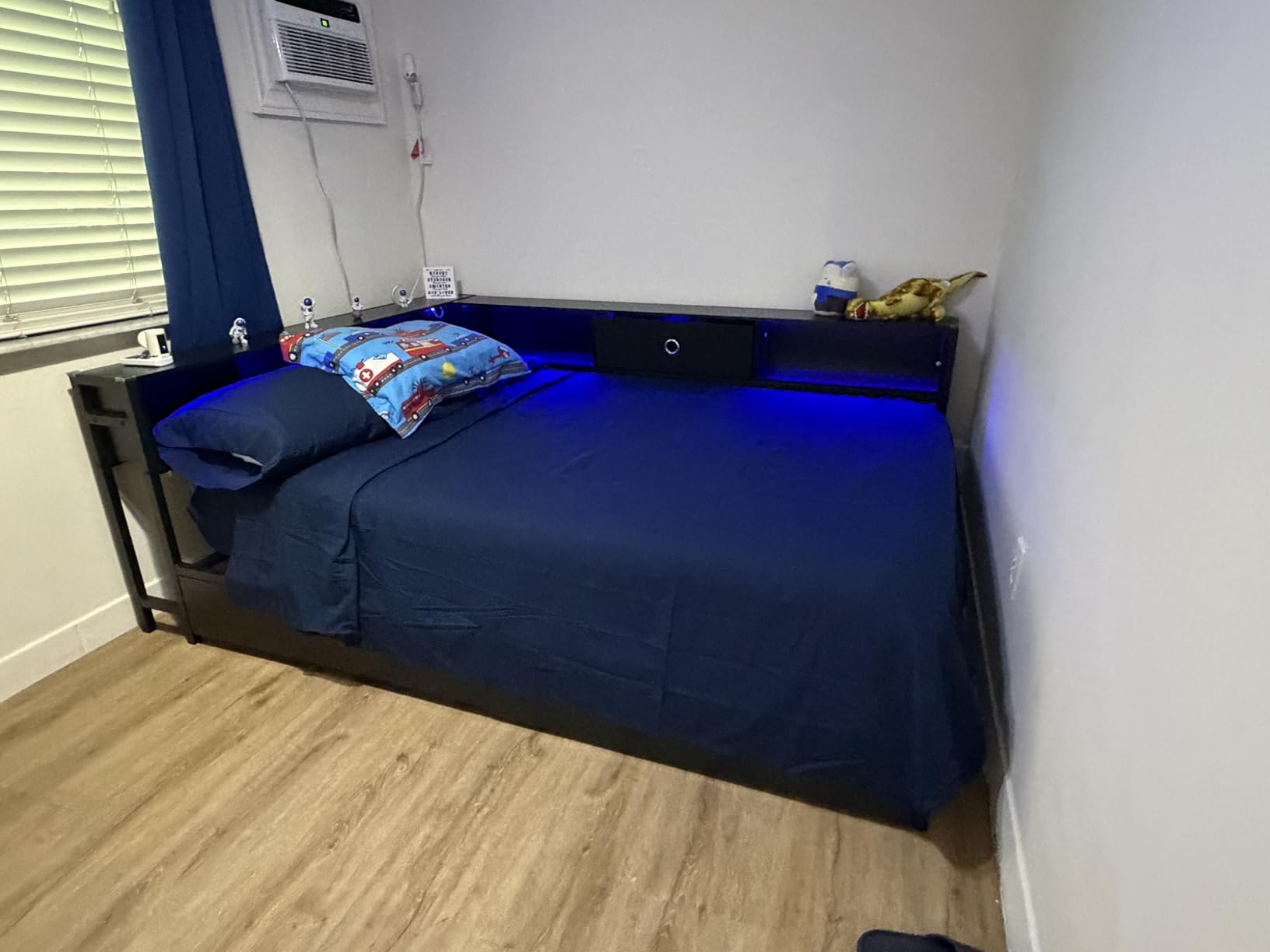 Corner Twin Bed Frame with Storage Drawers and Bookcase Headboard, Twin Size Metal Platform Corner Bed Frame with Charging Station and LED Lights, Twin Daybed for Kids Teens Guests, White customer photo 2