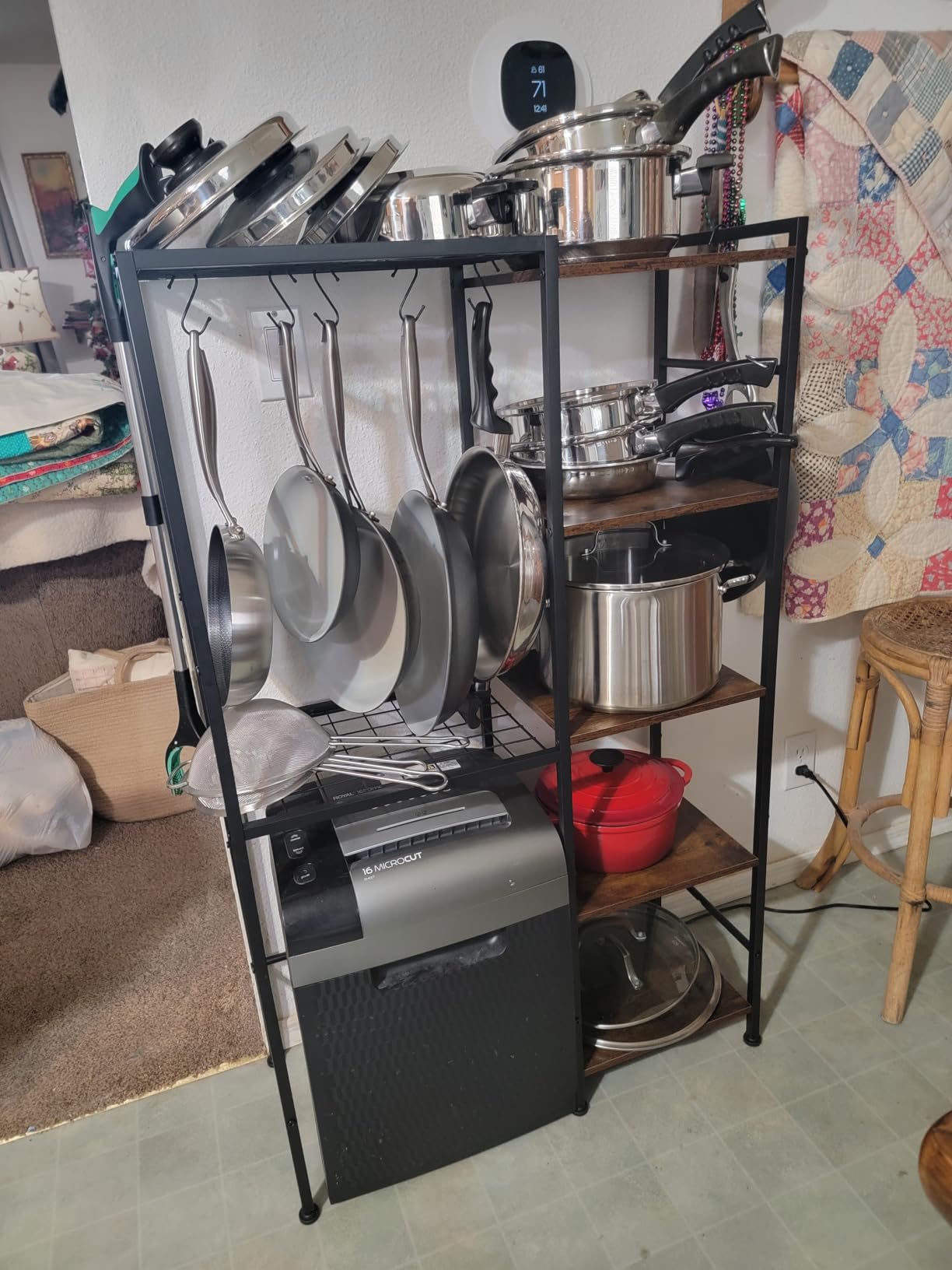 5-Tier Pot and Pan Organizer Rack with Hooks, Heavy-Duty Kitchen Storage Shelf for Cookware, Dishes, and Utensils, Freestanding Metal Pot Rack Organizer for Kitchen, Pantry, or Dining Room customer photo 2