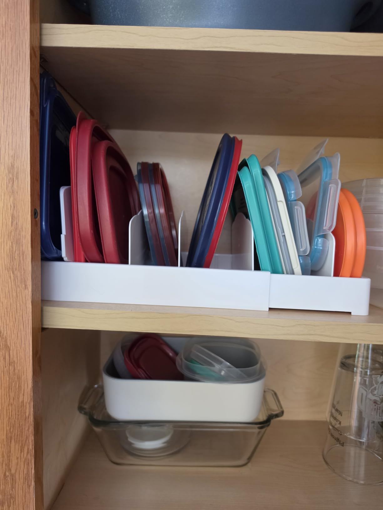 Lifewit Kitchen Cabinet Organizer for Food Contanier Lid with 7 Sections | Lid Holder with 6 Adjustable Dividers for Pantry Organizers and Storage, Home Drawer Organization, White, Large, 13