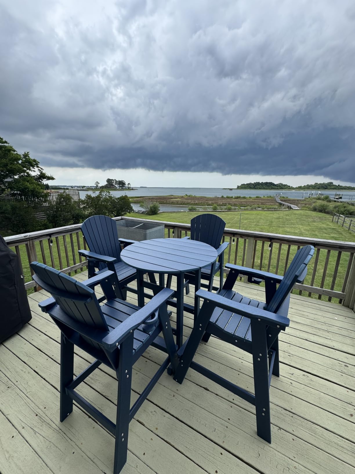 5 Pieces Adirondack Bar Set, Patio Counter Height Bistro | Adirondack Chairs Set of 4 and Round Table, High Top HDPE Stools and Pub Table, Tall Bistro Dining Furniture Set for 4 customer photo 2