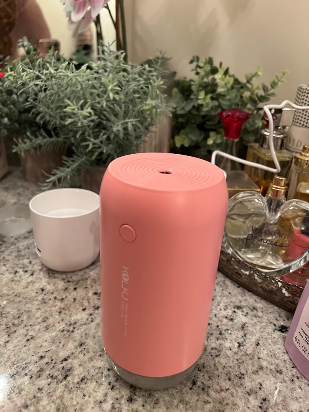 Portable Mini Humidifier, 350ml Small Cool Mist Humidifier for Plants, USB Personal Desktop Humidifier for Bedroom Car Office Travel with Auto Shut-Off & 2 Mist Modes (Green) customer photo 1