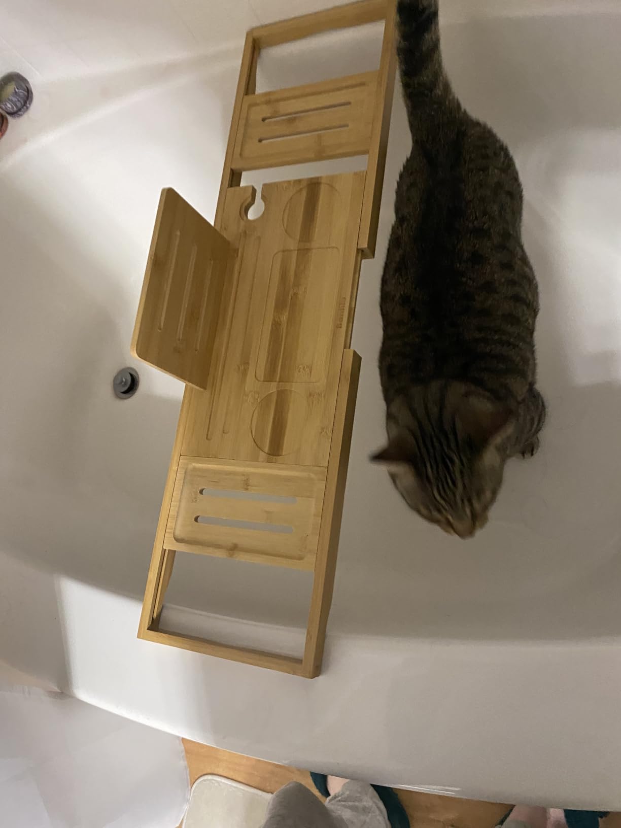 Premium Bathtub Tray - Expandable Bamboo Wooden Bath Trays for Bathub - Bath Tub Table Tray for Bathtub/Tub,Adjustable Size, Fits Most Tubs customer photo 2