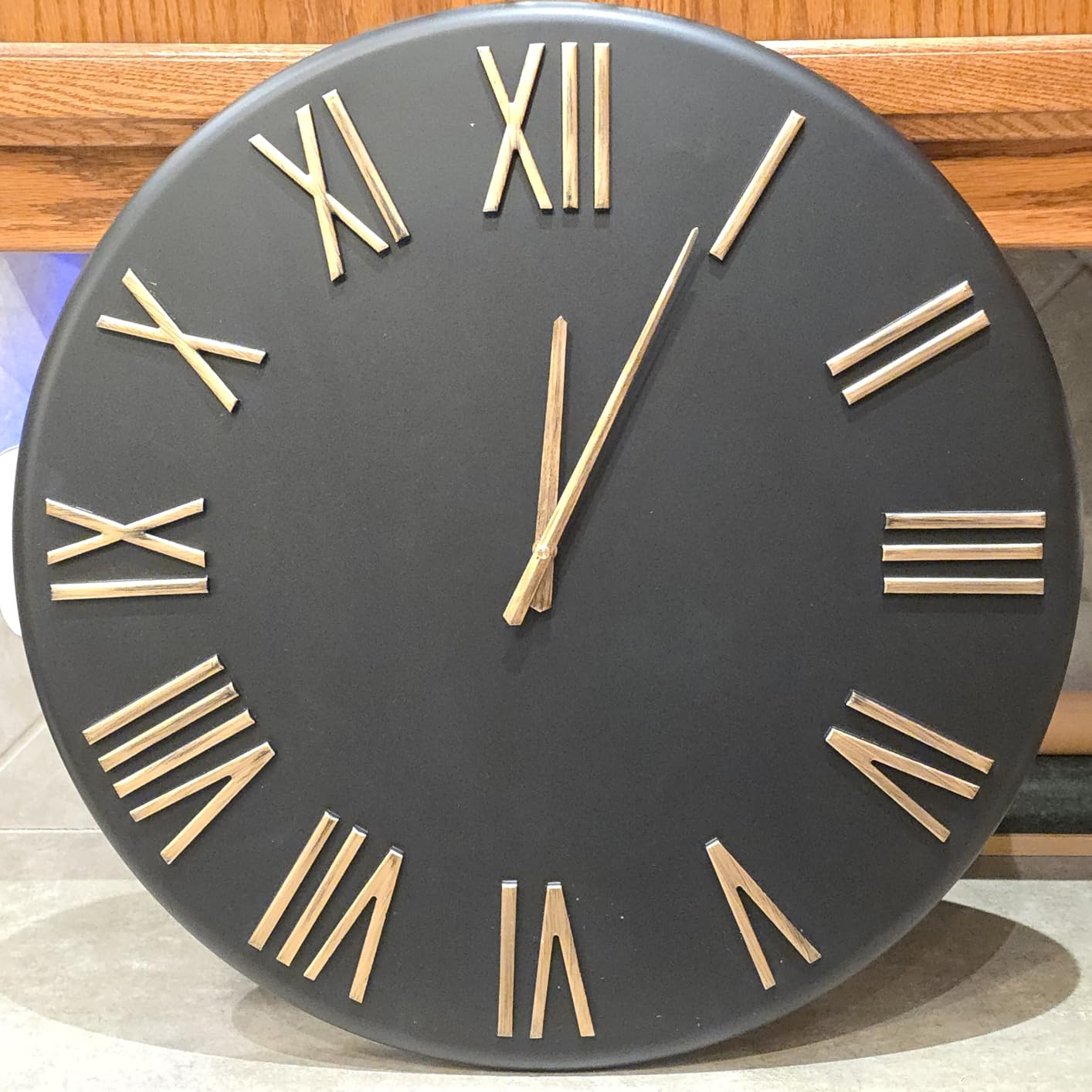 Oversized Modern Wall Clock, 30 inch, Matte Black, Quartz Movement | Extra Large Statement Piece for Living Room, Dining Room, Kitchen Decor, Distressed Gold Roman Numerals, Battery Operated customer photo 1