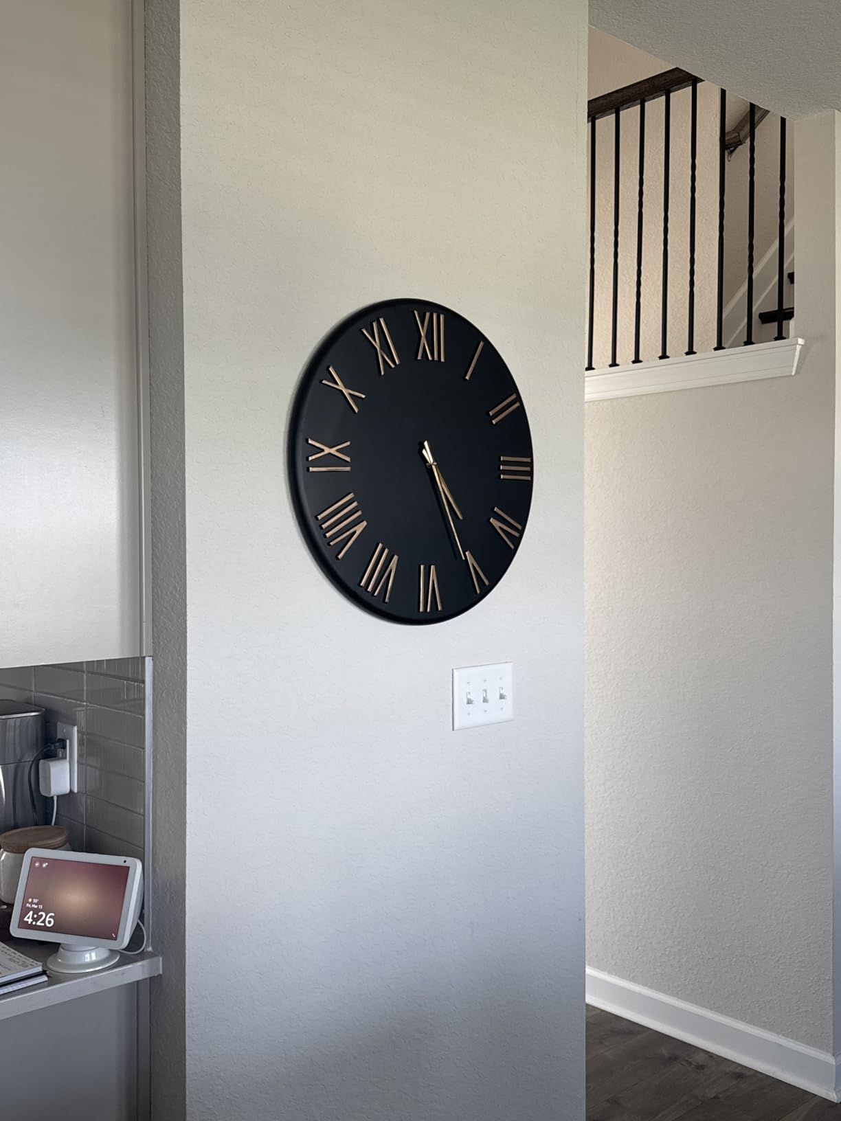 Oversized Modern Wall Clock, 30 inch, Matte Black, Quartz Movement | Extra Large Statement Piece for Living Room, Dining Room, Kitchen Decor, Distressed Gold Roman Numerals, Battery Operated customer photo 2