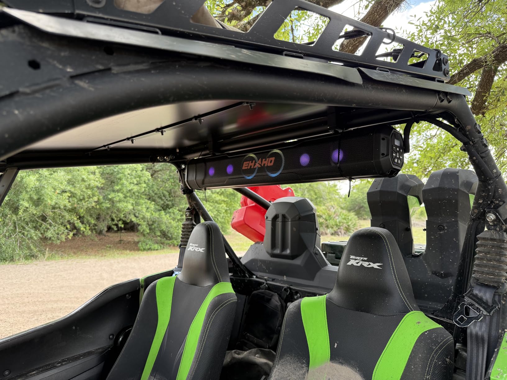 Ehaho 26'' UTV Sound Bar, Golf Cart Speaker Bluetooth with RGB Party Lights | 6-Speaker SXS SoundBar, IP66 Waterproof ATV Speaker System with EQ, Party Mode, RF Remote, AUX for Polaris RZR CFmoto Can-Am customer photo 1