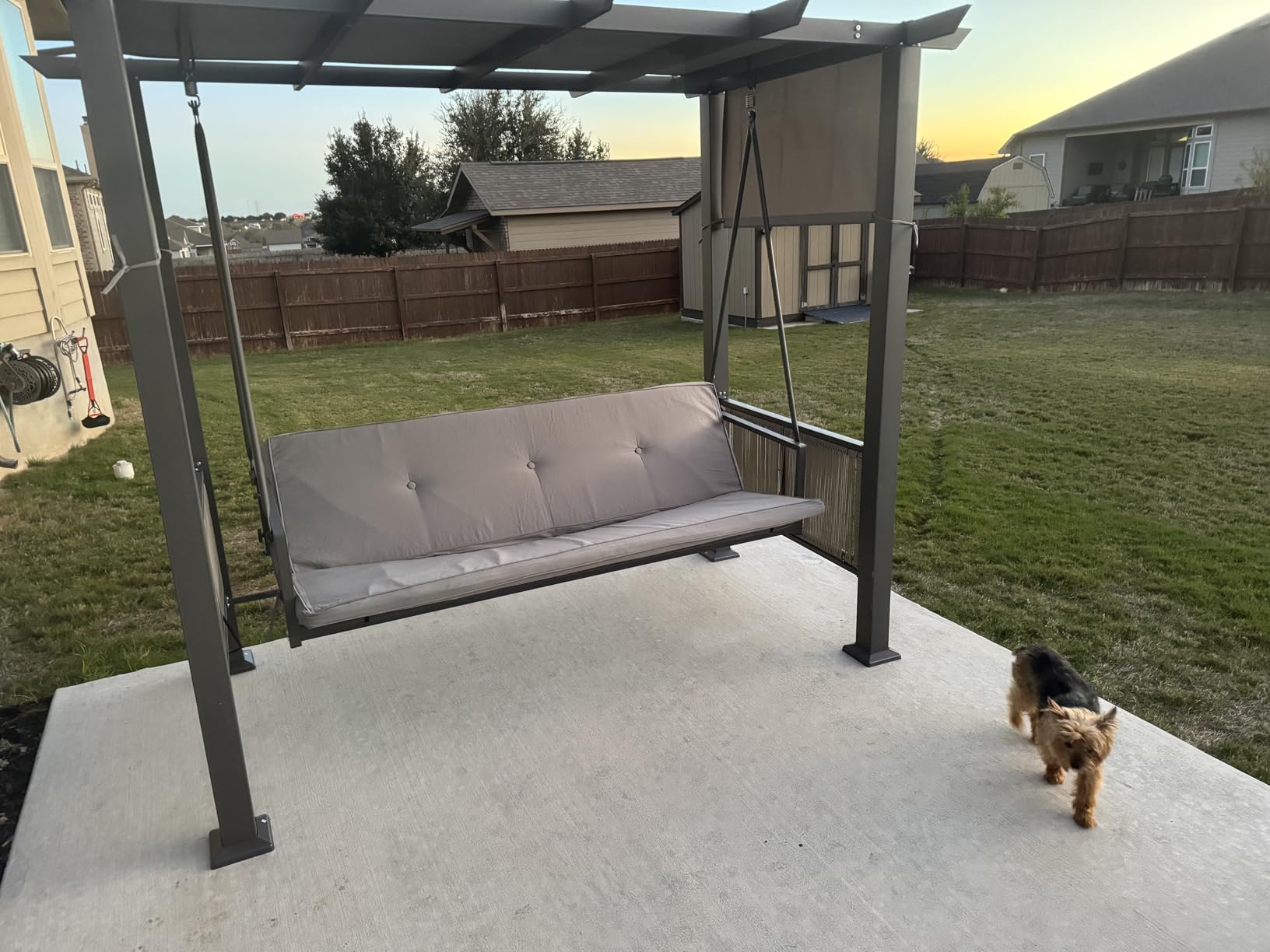 Pamapic 3-Seat Porch Swing with Stand, 990 LBS 2 in 1 Convertible Bed Patio Swings with Canopy Adjustable, Wicker Side Panel Swing Chair Outdoor with Cushion customer photo 2