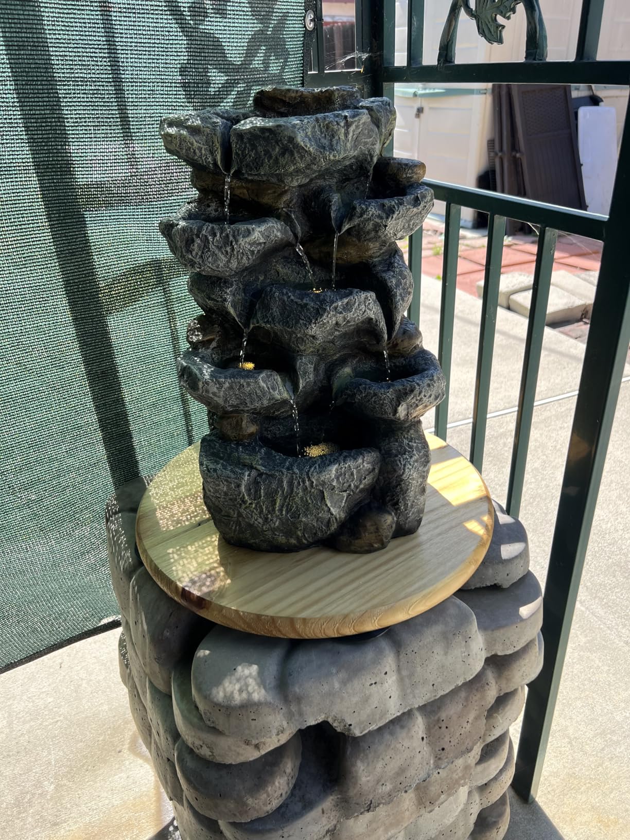 Solar Water Fountain Outdoor Garden, 19.3 Inch Cascading Stone Design 5 Tier Rock Feature Outdoor Fountains Waterfalls with Light, Pump Solar Panel for Patio, Deck, Porch, Backyard Home Décor customer photo 1