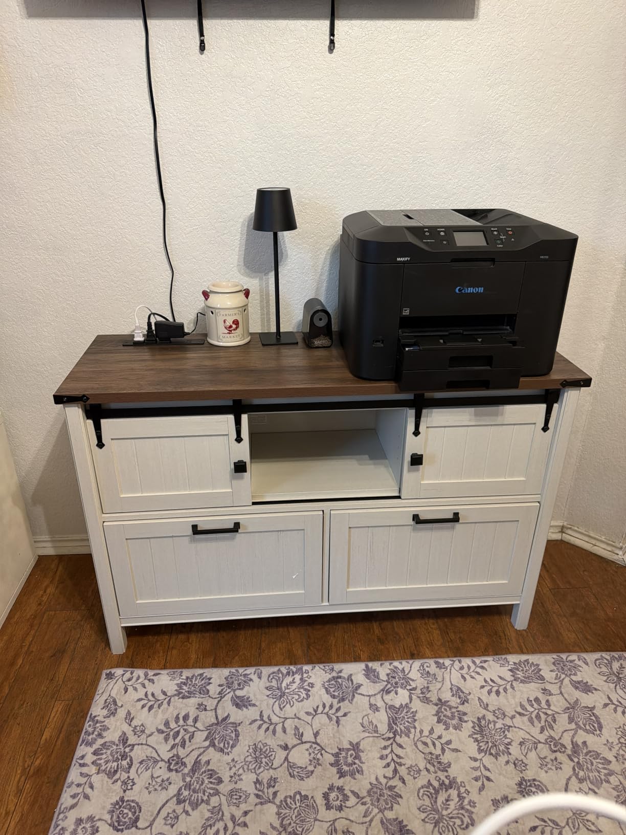 Farmhouse File Cabinet for Home Office, White Printer Stand | Office Credenza Storage Cabinet, Sliding Barn Doors & 2 Large File Drawers for Legal/A4/Letter Size, Home Office, Living Room customer photo 1