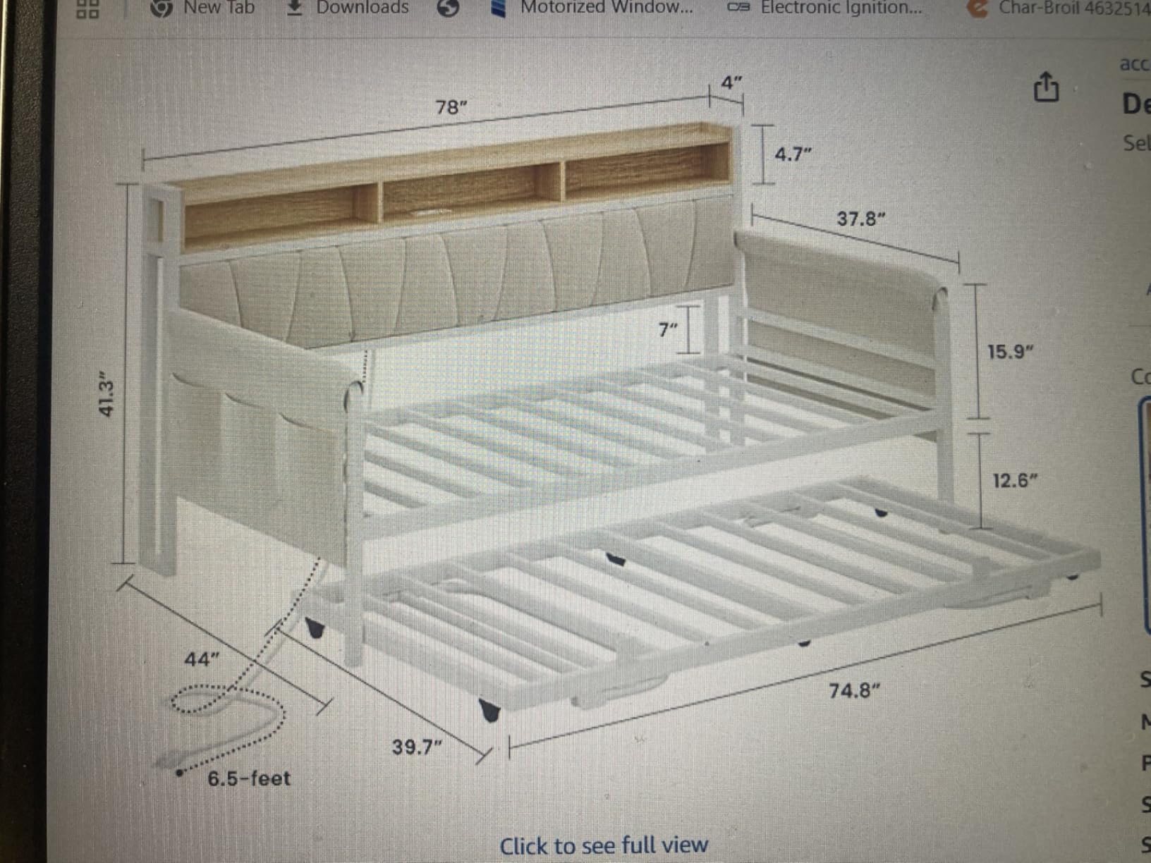 LIKIMIO Daybed with Trundle, Storage Headboard and Charging Station, Black | Twin daybed with pull-out trundle converts to king-size. Headboard with storage and charging. Metal frame supports 900 lbs. customer photo 1