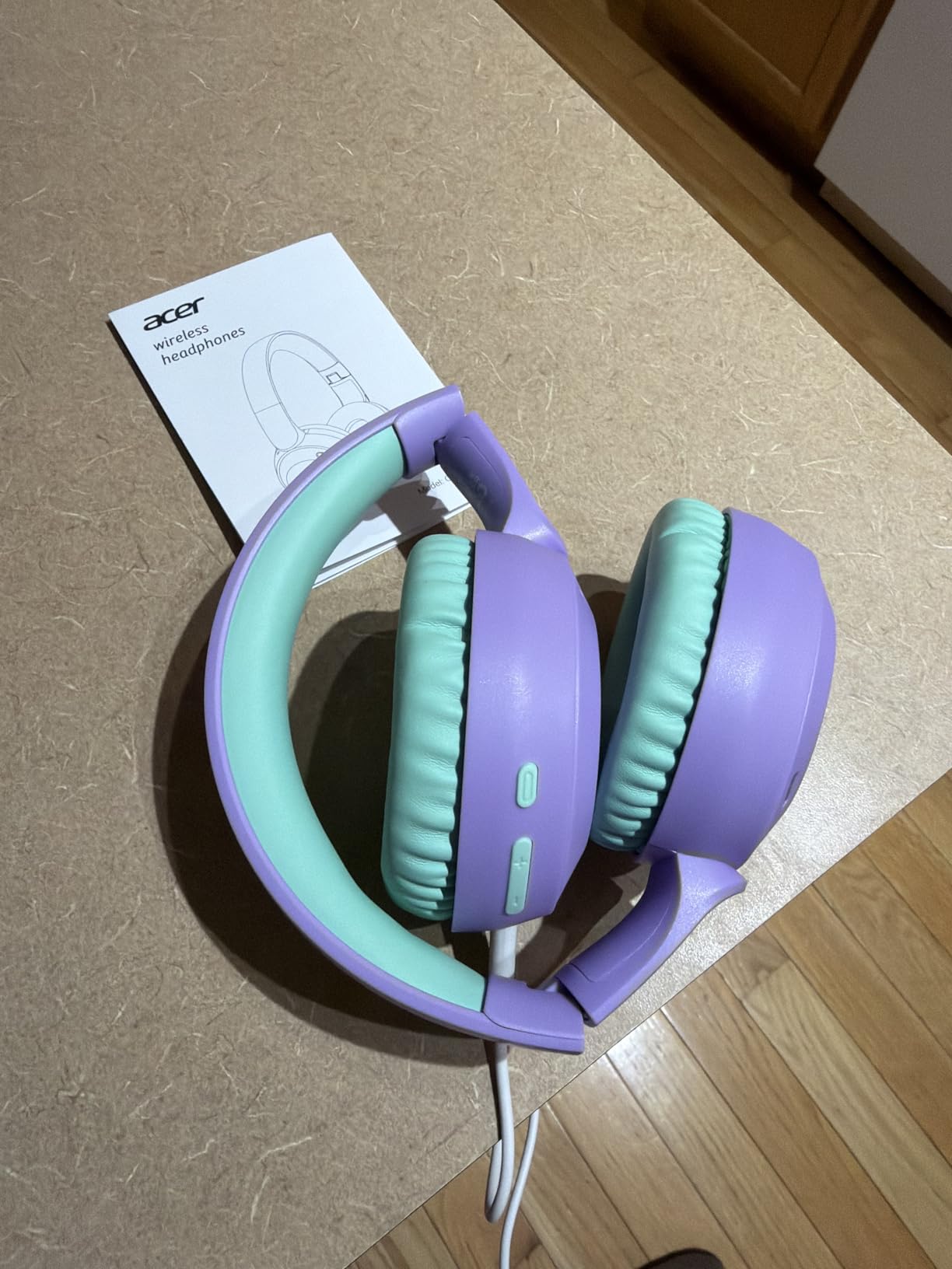 Acer Kids Bluetooth Headphones, 85/94dB Volume Limited, 60H Playtime, Bluetooth 6.0, Lightweight Over-Ear Wireless Headphones for Kids, Toddler Headphones with Built-in Mic, Purple-Green | Foldable customer photo 1