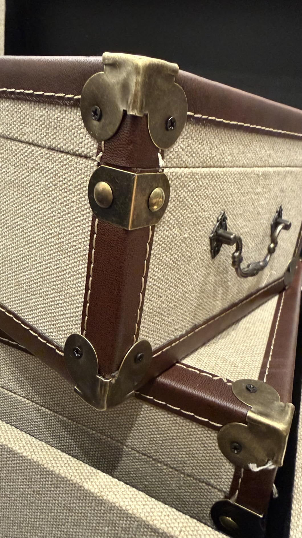 Farmhouse Decorative Storage Trunks Set of 3 Linen and Wood Boho Vintage Boxes with Metal Handles and Clasp, Rustic Wooden Keepsake Chests customer photo 2
