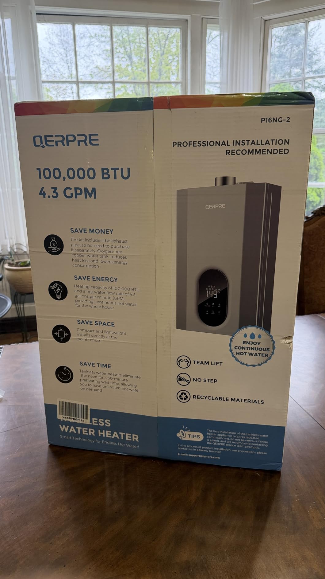 Tankless Water Heater Natural Gas, Indoor Max 4.3 GPM, 100,000 BTU, Instant Hot Water Heater for Home, Apartment, Commercial Setting, Vent Pipe Included, within 1F Stable Temp, LED Digital Display customer photo 1