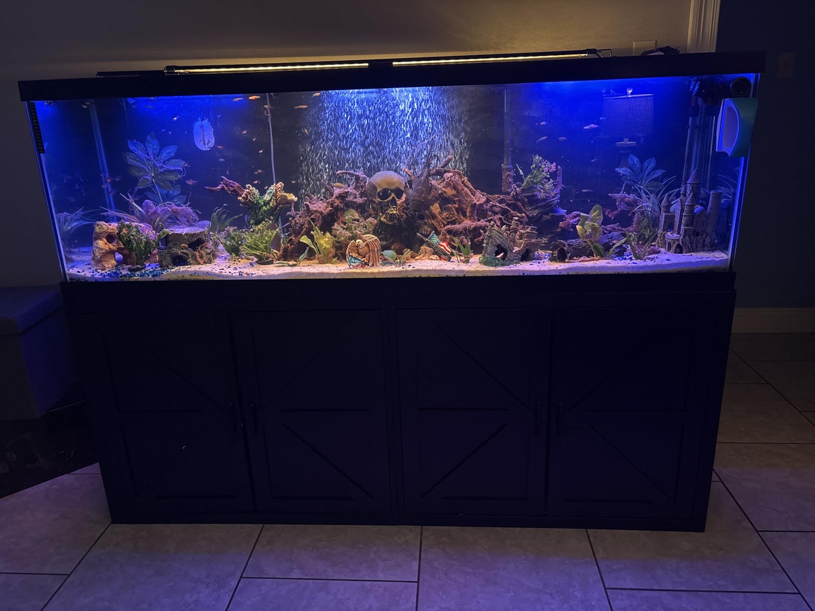 VOWNER 125-150 Gallon Fish Tank Stand with Power Outlet & Cabinet, Black | Heavy Duty Aquarium Stand for Fish Tank Filters and Accessories, 72.9