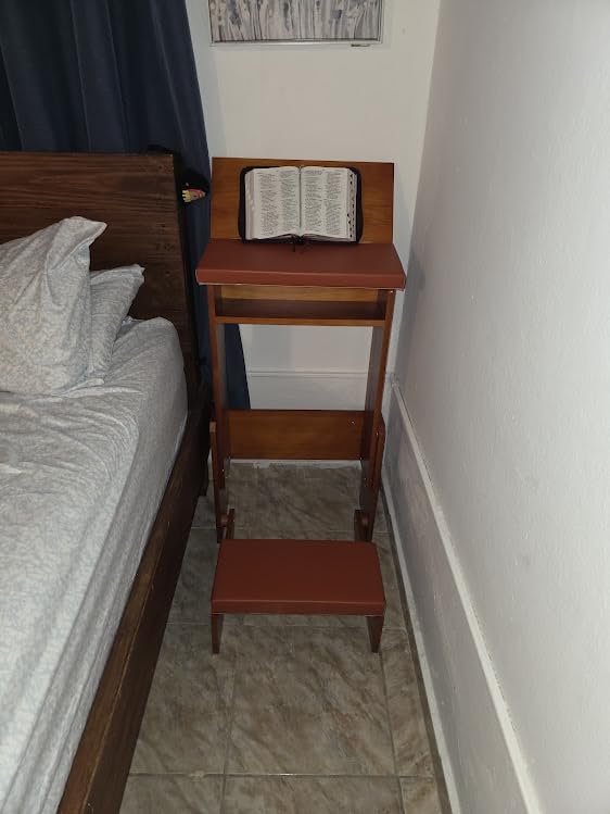 Fanwer Folding Prayer Kneeler Bench, Adjustable Wooden with Bookshelf | Compact kneeling altar for church chapel, home devotion & meditation, portable prayer stool customer photo 1