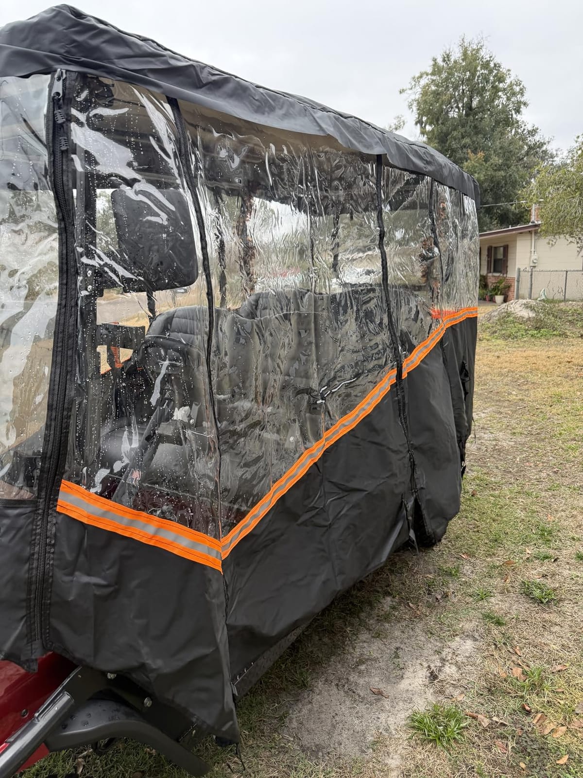 Golf Cart Enclosure for 6 Passenger Compatible with Club Car & EZGO | 600D Waterproof Oxford-Fabric, Clear PVC Panels, Zipper Doors & Roll-Up Windows, Windproof Straps, Fits 119