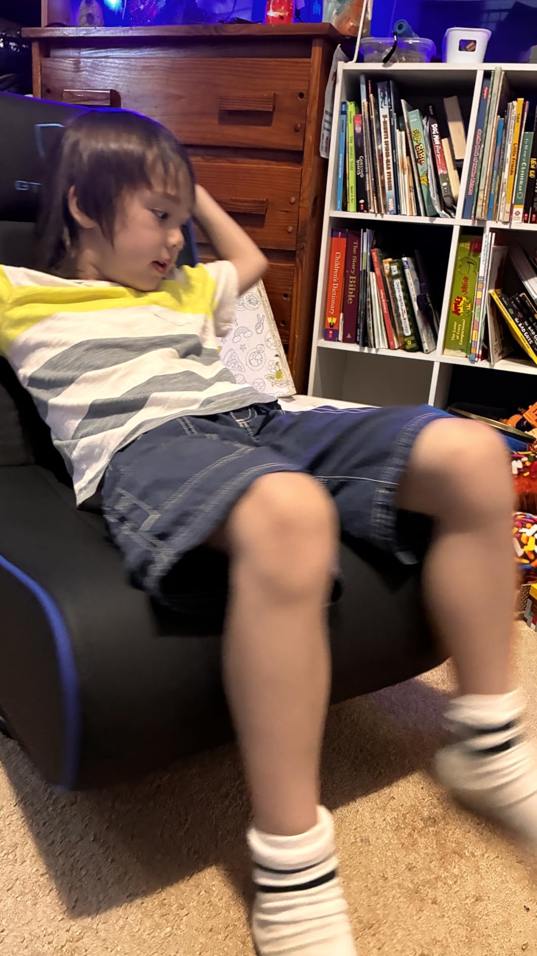 GTPLAYER Floor Gaming Chair Foldable Swivel Floor Chairs for Kids Boys Comfy Video Game Seat with 360° Multipurpose for Gamers, Bedroom or Game Room(Black-Blue) customer photo 2