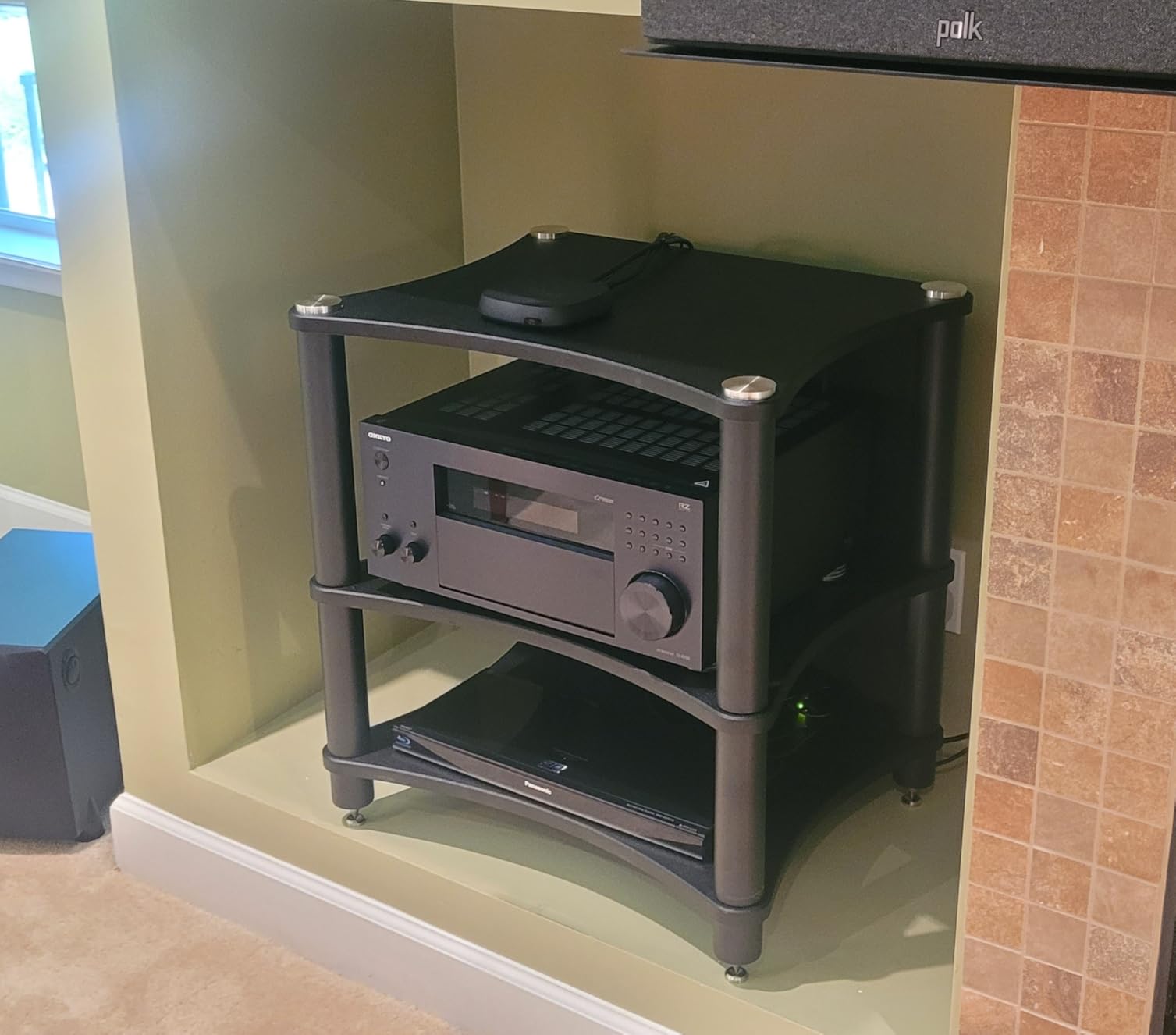 Heavy Duty 4-Tier AV Media Stand, 352 lb Load Capacity, Black | anti-vibration feet that help reduce resonance for clearer sound, open ventilation, cable management, Built for Hi-Fi systems customer photo 1
