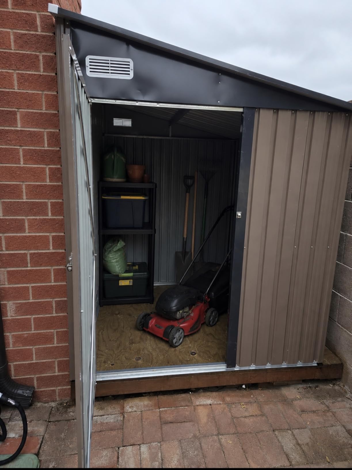 Aoxun 4x6 FT Lean to Shed Garden, Sloped Roof Metal Storage Shed | Lockable Doors & Single Door Outdoor Bike Shed for Backyard, Patio, Poolside, Brown customer photo 2