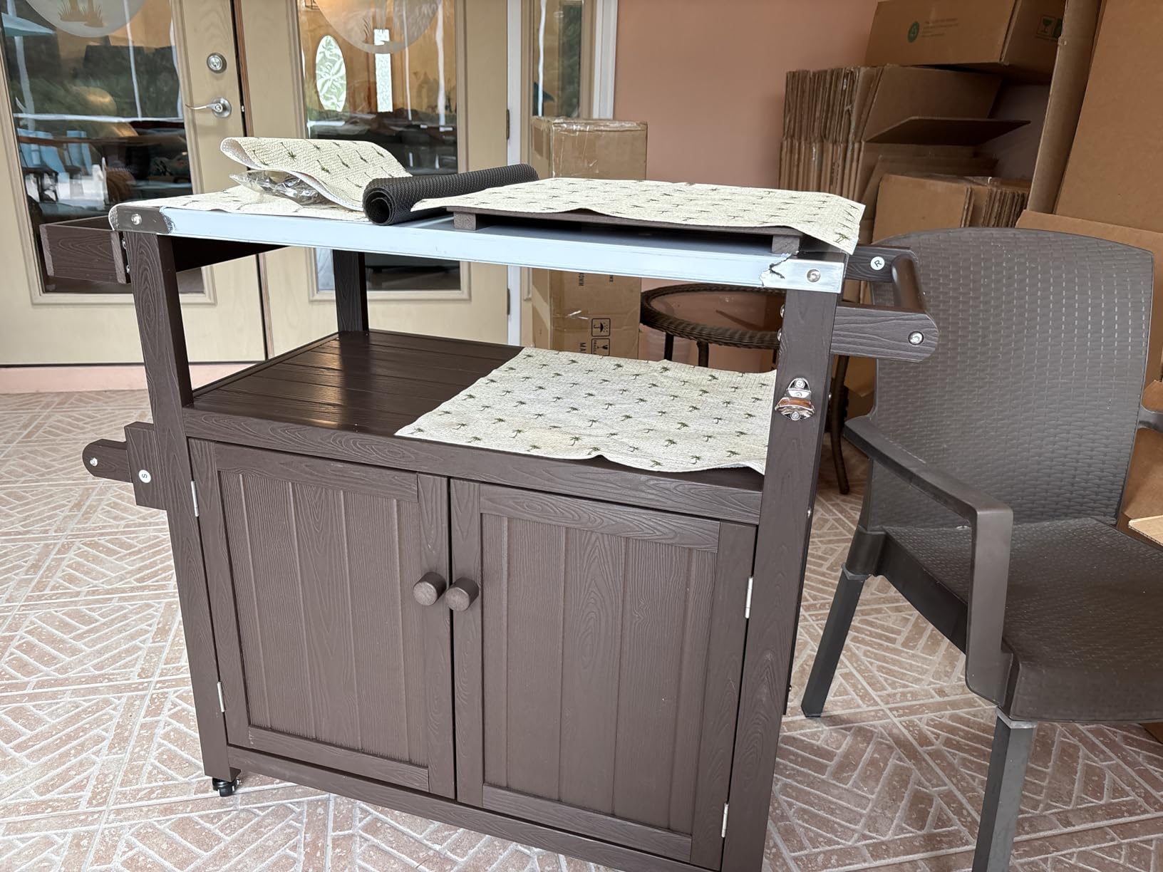 Weatherproof HIPS Outdoor Kitchen Island with Stainless Steel Top & Storage Cabinet, Movable Prep Table with Wheels for BBQ Food Prep, Outdoor Grill Cart for Parties, Black customer photo 2