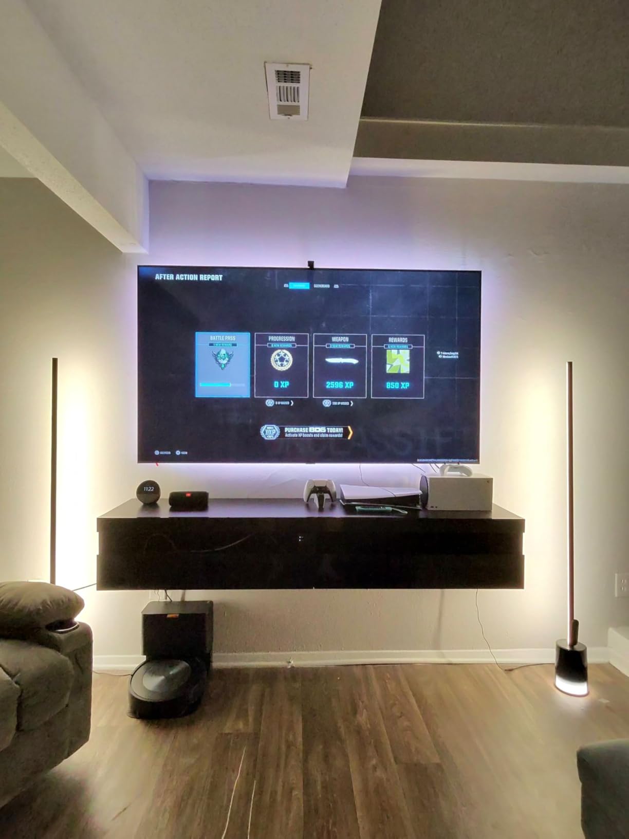 Solid Wood Floating TV Stand with LED Lighting & Power Outlet,71