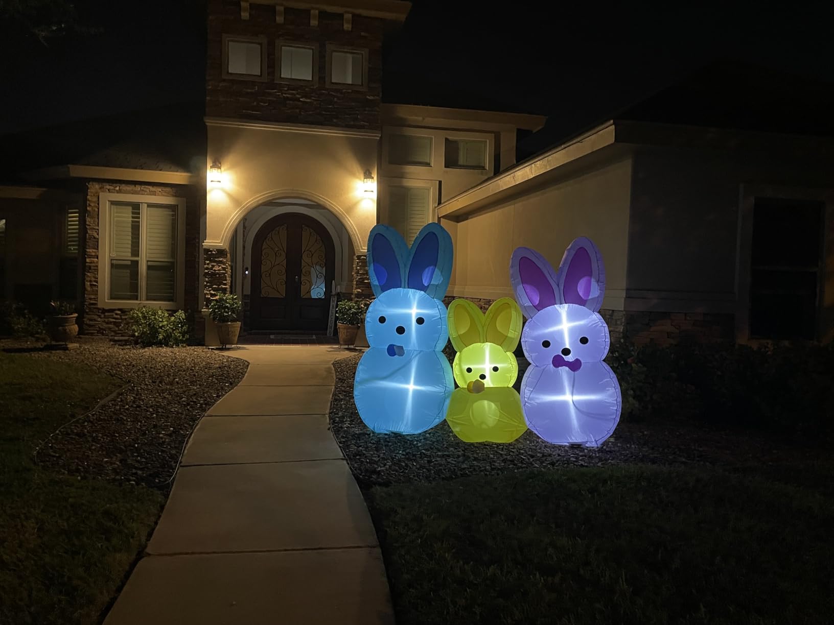 7FT Easter Bunny Inflatables Outdoor Yard Decoration LED Lighted Blow Up Colorful Triple Rabbit for Lawn Garden, Indoor Outdoor Inflatable Decor for Easter Party & Egg Hunt customer photo 1