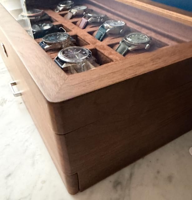ROTHWELL 12-Slot Solid Walnut Watch Box with Valet Drawer - Premium Jewelry Display Case Organizer with Locking Glass Top and Microsuede Liner for Men & Women (Tan Interior) customer photo 2