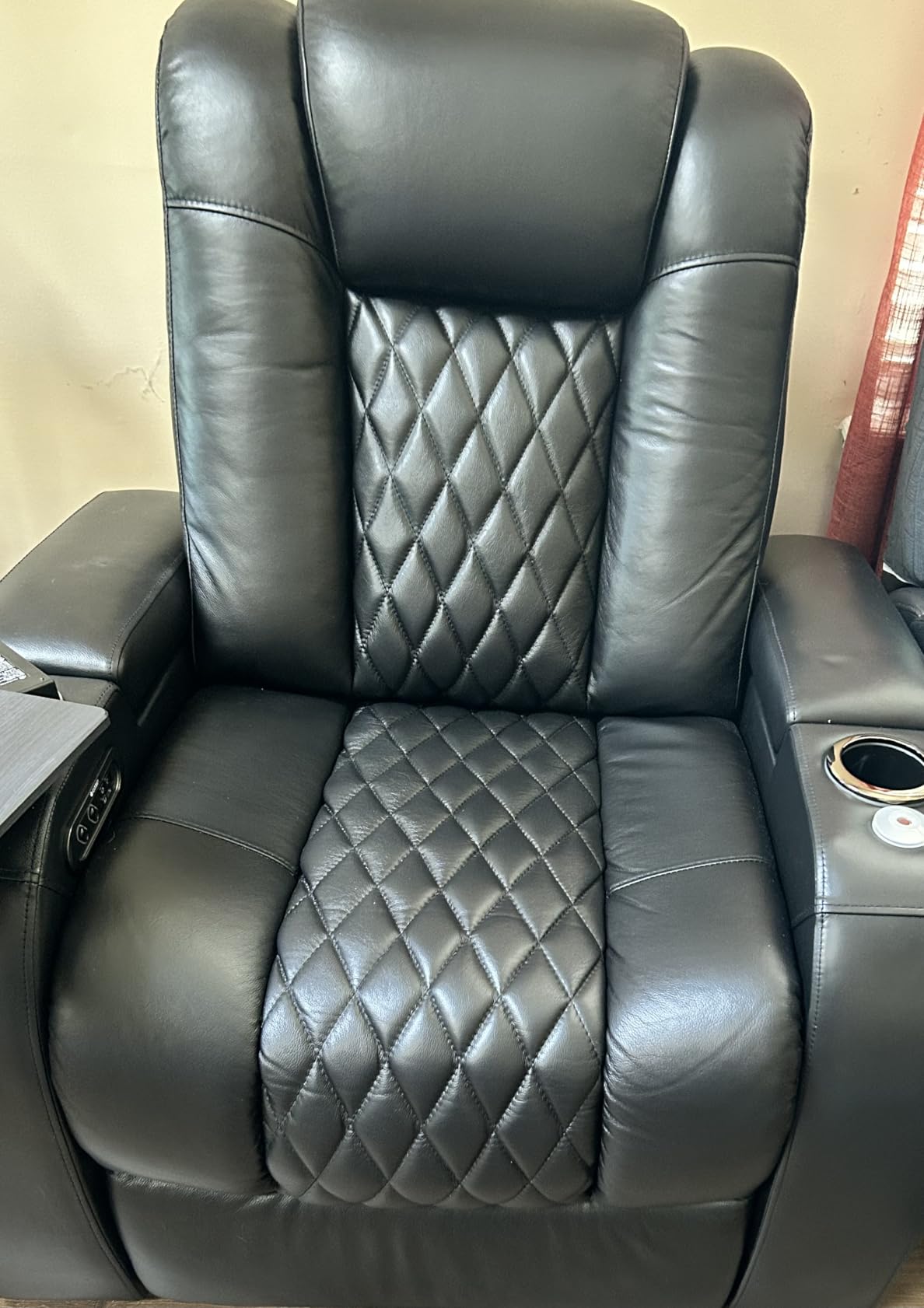 Seatcraft Diamante Home Theater Seating Black/Red Single Recliner - Italian Leather, Wall Hugger, Zero Gravity, Powered Headrest, Power Recline, Zero Gap, USB Charging customer photo 1