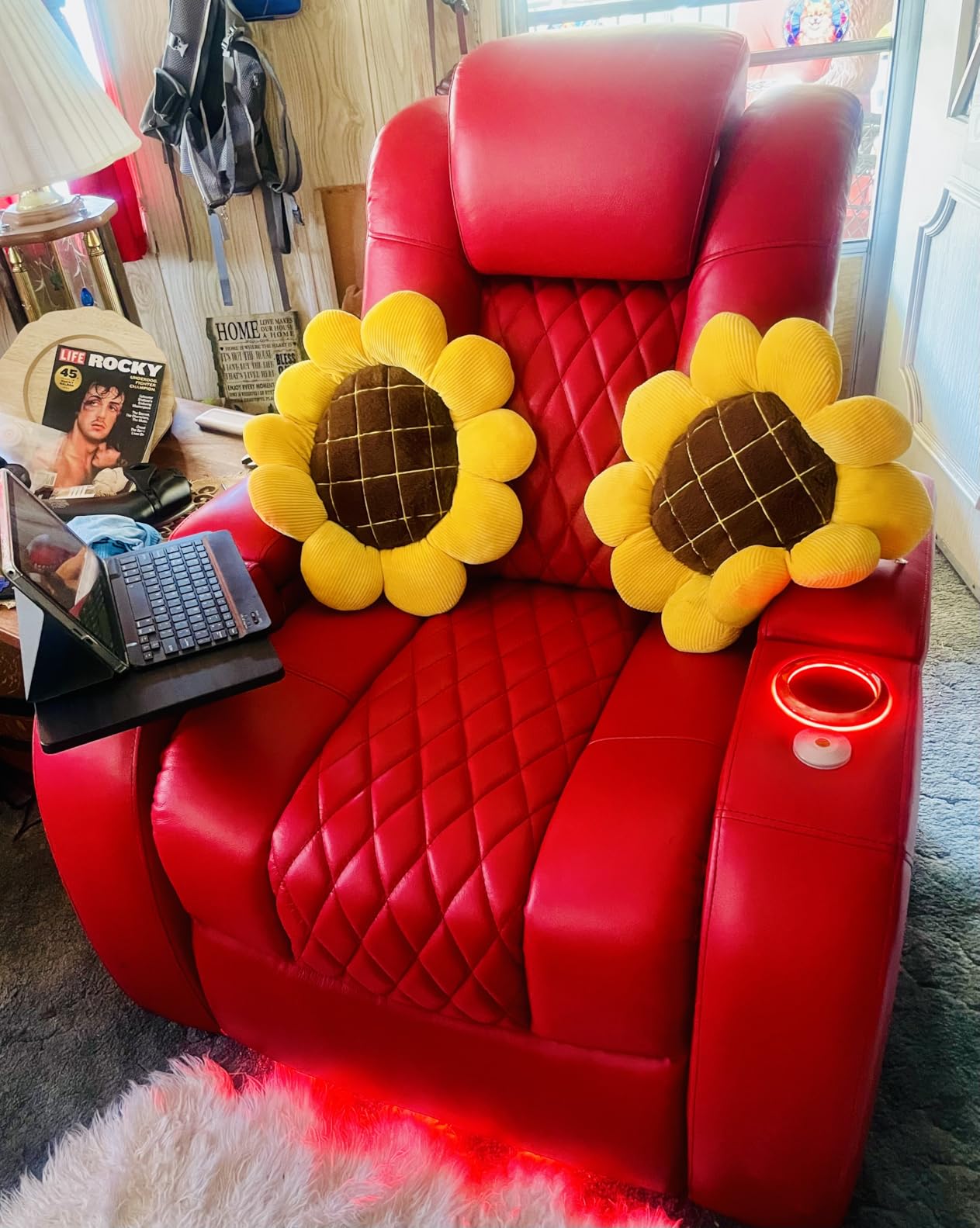 Seatcraft Diamante Home Theater Seating Black/Red Single Recliner - Italian Leather, Wall Hugger, Zero Gravity, Powered Headrest, Power Recline, Zero Gap, USB Charging customer photo 2