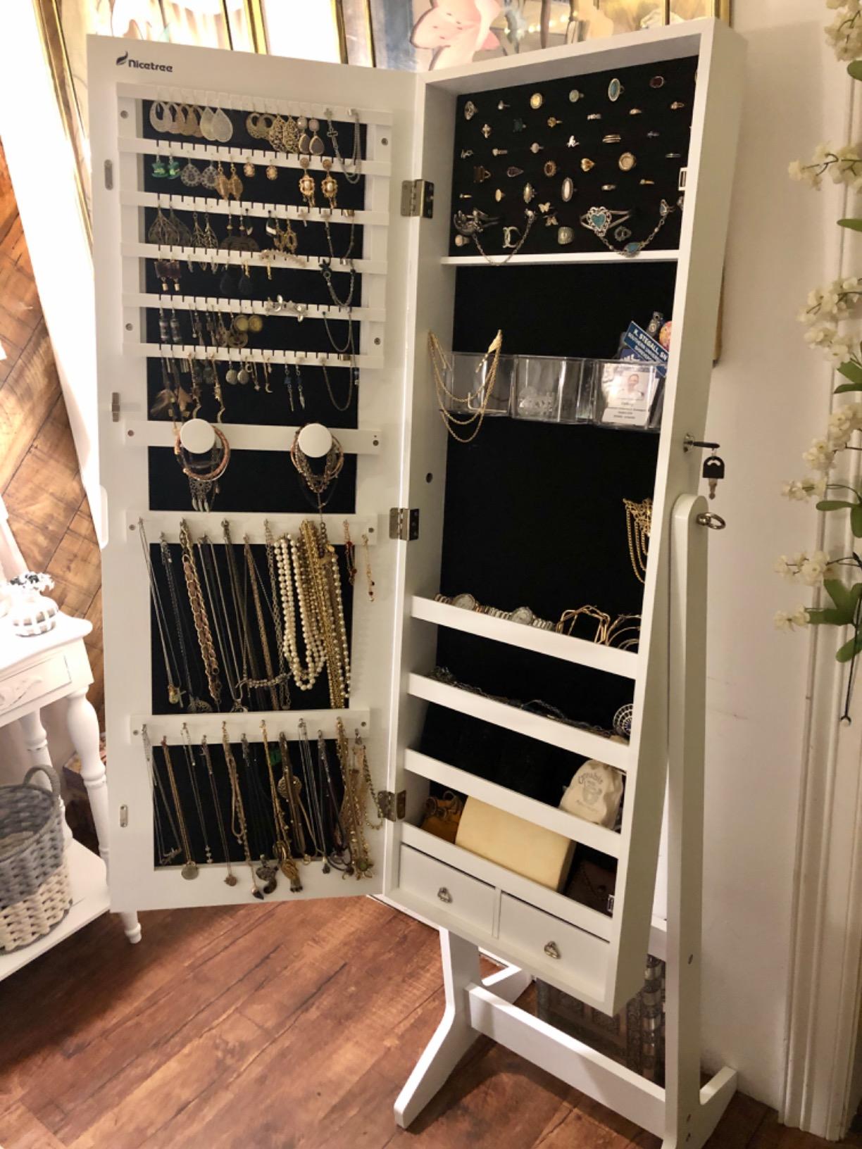 Nicetree Freestanding Jewelry Cabinet, Full Length Mirror, Moon White | Jewelry Armoire Organizer, Lockable Jewelry Storage Cabinet, Frameless Mirror, 3 Adjustable Angles,Gift Idea,Quick Assembly customer photo 1