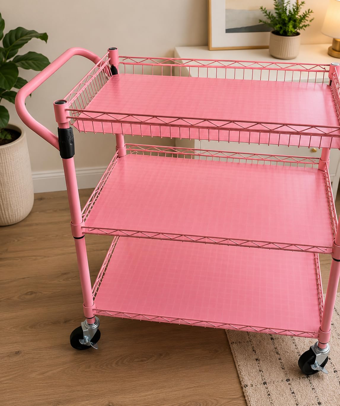 WDT 3 Tier Rolling Kitchen Carts with Wheels, Heavy Duty Rolling Utility Cart with Wood Tabletop, Commercial Grade Metal Cart with Handle and Hooks, NSF Storage Serving Island Carts, Light Wood+Metal customer photo 1