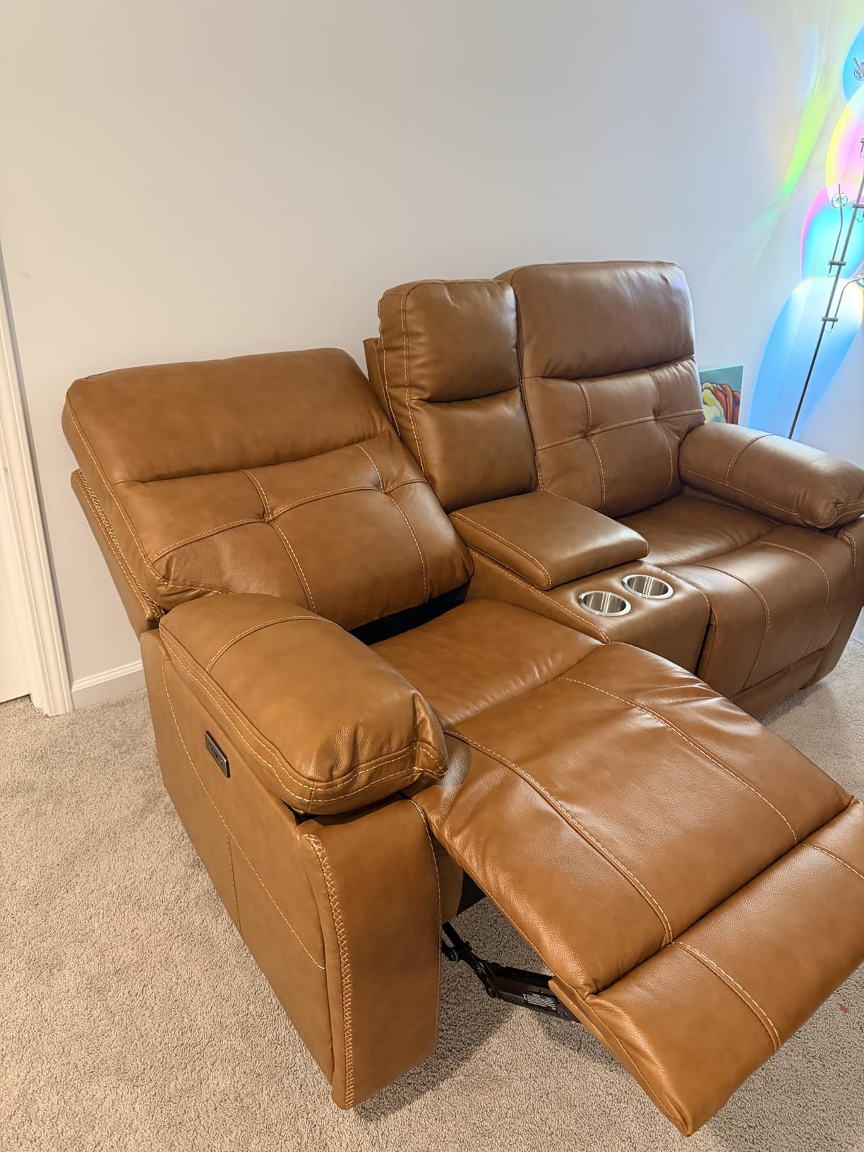 CANMOV Genuine Leather Power Recliner Sofa, 3 Seater Reclining Sofa with Comfortable Arms and Back, Modern Electric Recliner Couch Set with Hidden Cup Holders, USB Port for Living Room, Dark Brown customer photo 1