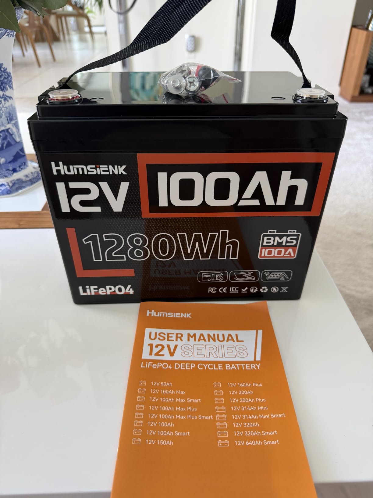 HumsiENK 12V 100Ah LiFePO4 Lithium Battery with Bluetooth (Group 24) 1280Wh | 15000+ Deep Cycles, Built-in 100A BMS & Low-Temp Protection, Energy for RV/Boat/Off-Grid/Home Backup customer photo 1