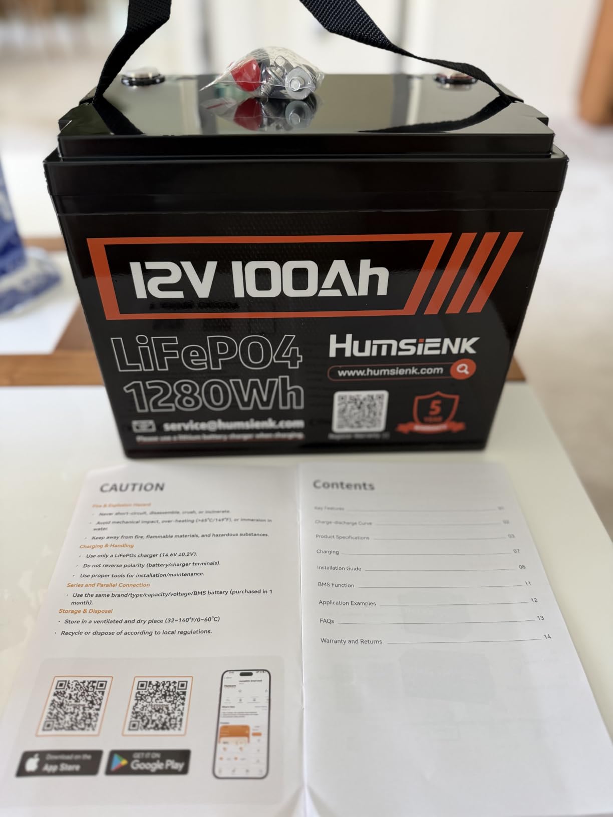HumsiENK 12V 100Ah LiFePO4 Lithium Battery with Bluetooth (Group 24) 1280Wh | 15000+ Deep Cycles, Built-in 100A BMS & Low-Temp Protection, Energy for RV/Boat/Off-Grid/Home Backup customer photo 2