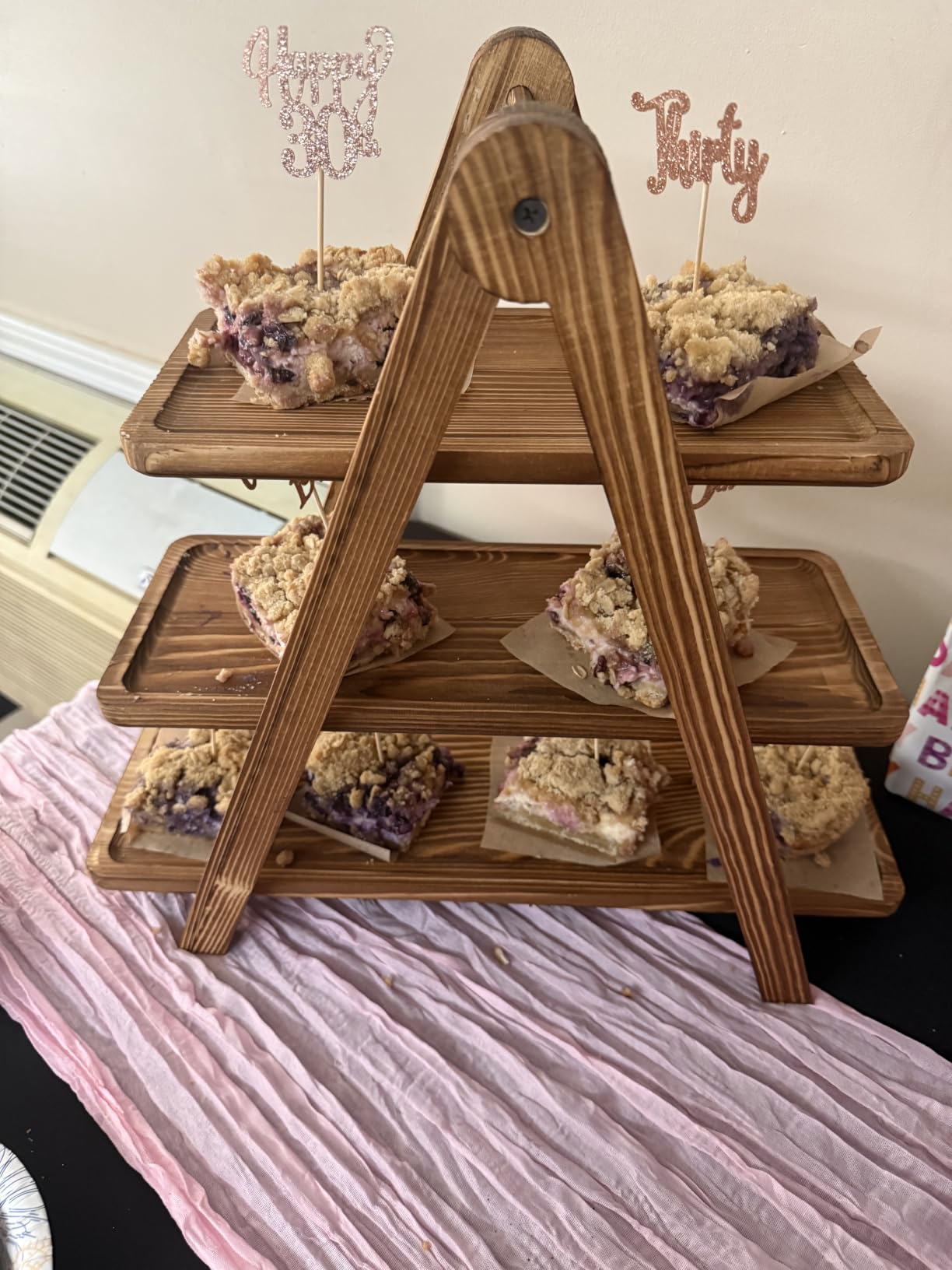 Manspdier Extra Large Wood 3 Tier Serving Tray Three Tiered Cupcake Stand, Rectangle Serving Platter Wooden Farmhouse Tiered Tray, Party Serving Brown Decorative Tray Decor customer photo 1