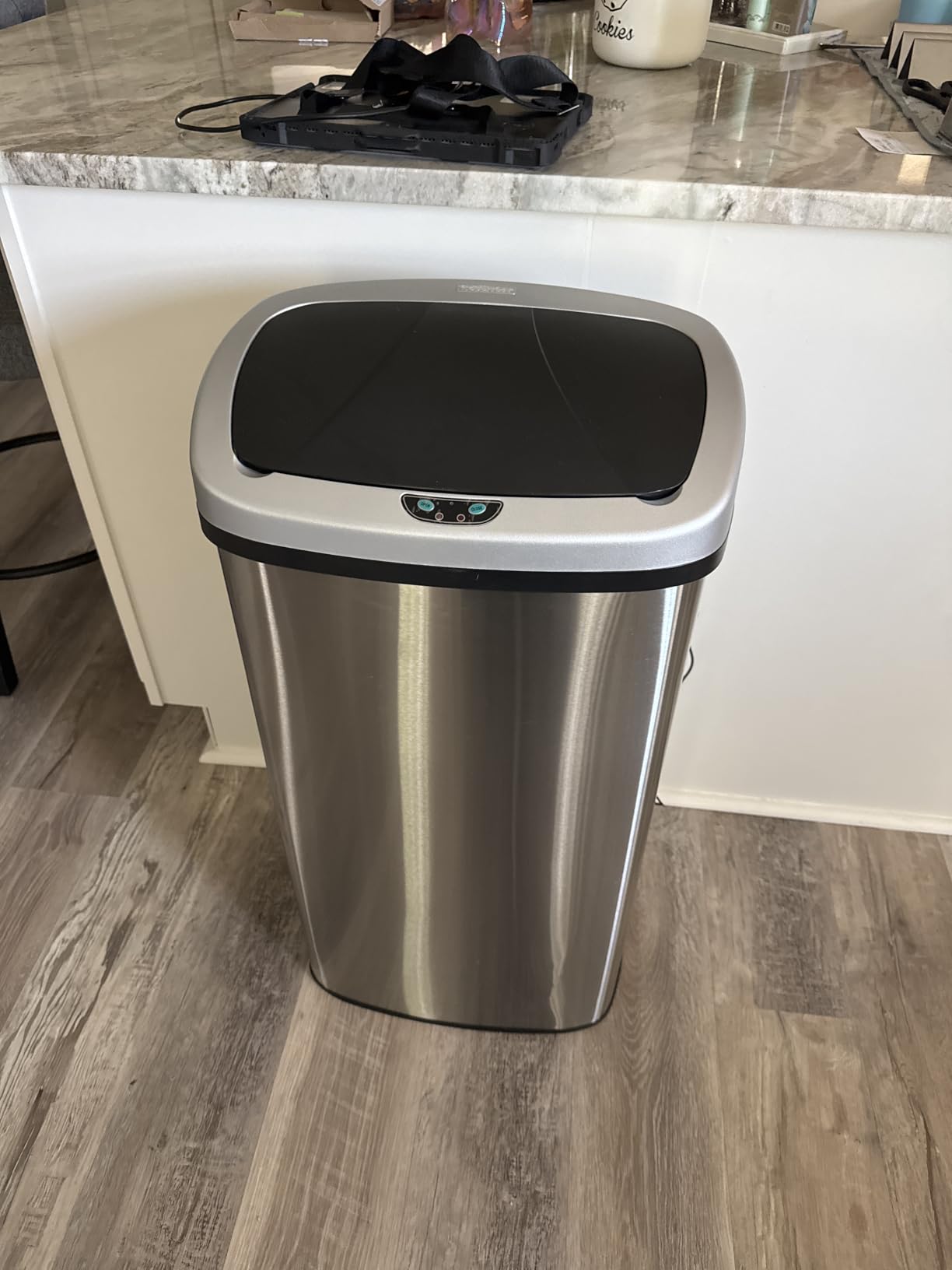 SensorCan 13 Gal Automatic Sensor Trash Can with Lid, Filter, AC Adapter, AbsorbX Odor Filter Included, 50 Liter Fingerprint-Proof Gray Stainless Steel Oval Kitchen Garbage Bin, 1.5-yr Battery Life customer photo 1