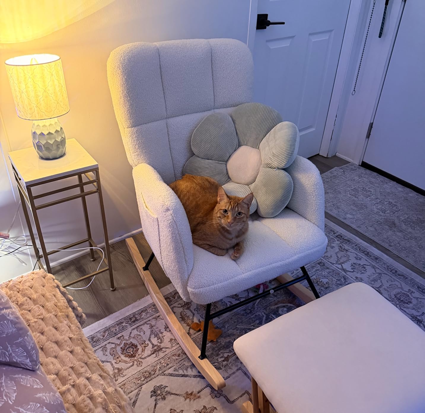 COMHOMA Nursery Rocking Chair with Ottoman,Teddy Upholstered Glider Rocker customer photo 1