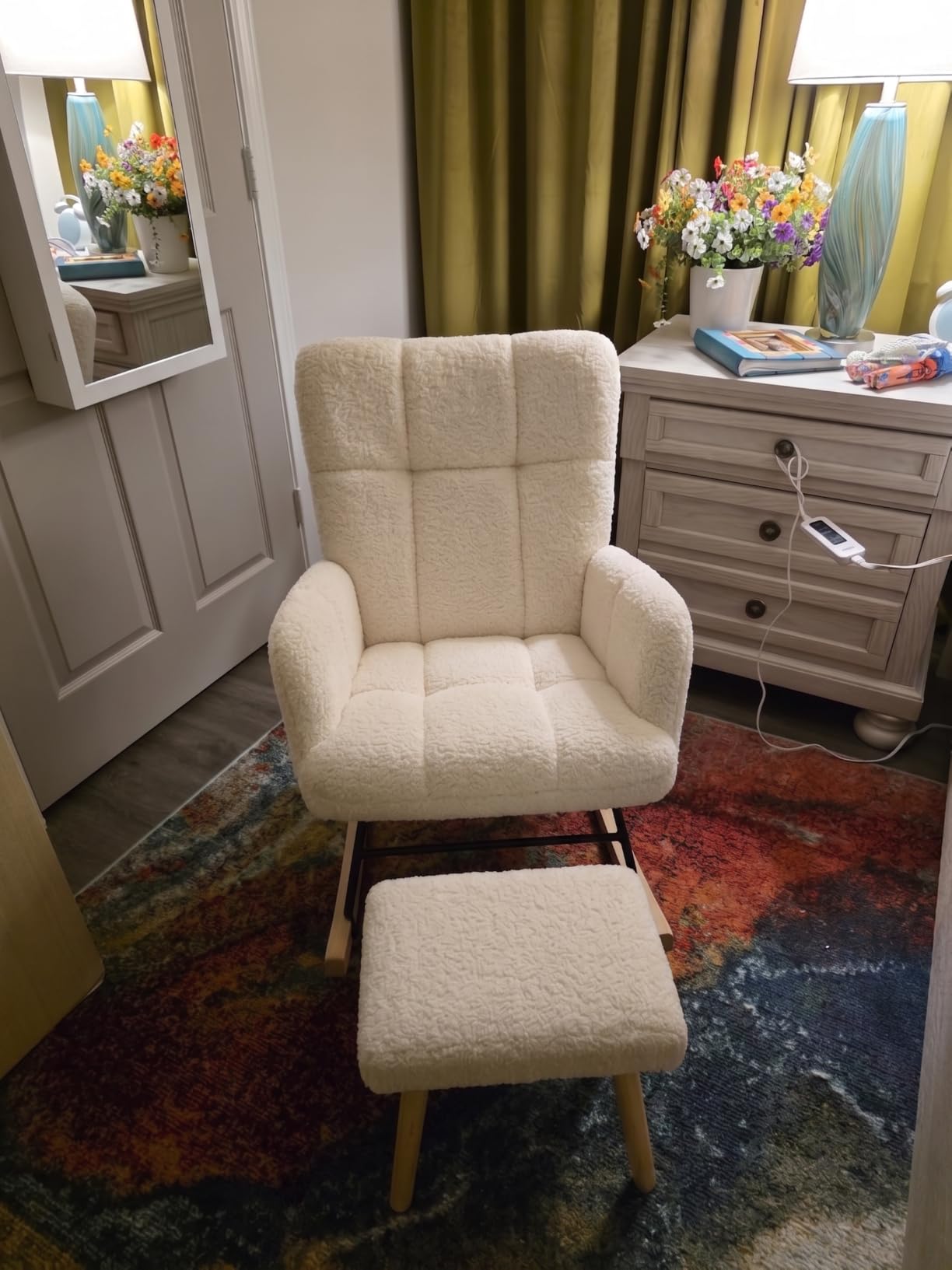 COMHOMA Nursery Rocking Chair with Ottoman,Teddy Upholstered Glider Rocker customer photo 2