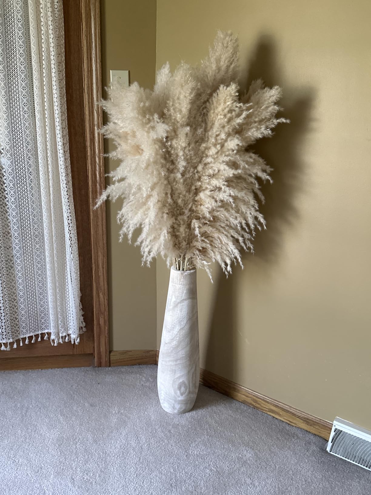 Hanobe Tall Wood Floor Vase for Pampas Grass, 22 in, Boho Beige | Paulownia wood grain with whitewashed finish, for rustic, farmhouse living room decor, break-resistant, pet-friendly. customer photo 1