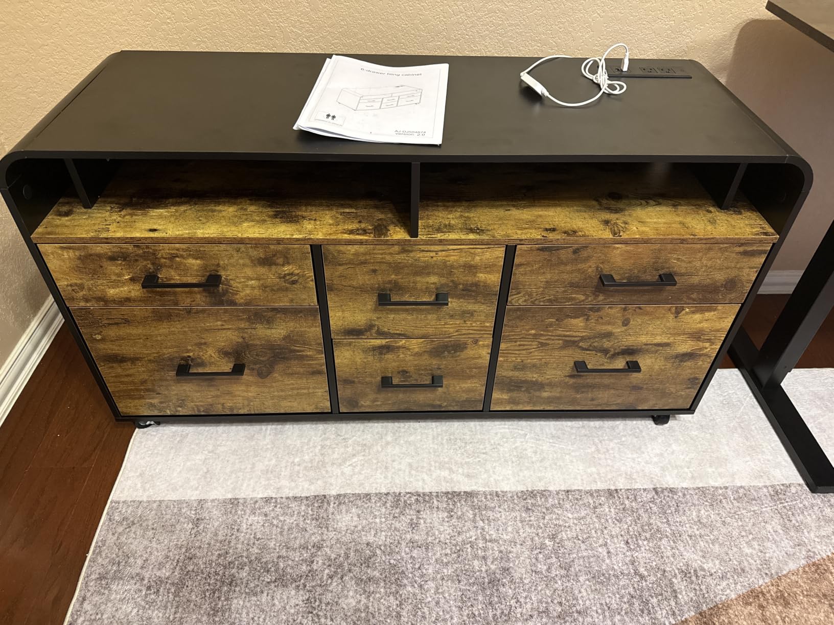 SEDETA 6 Drawer File Cabinet with Power Strip, 47