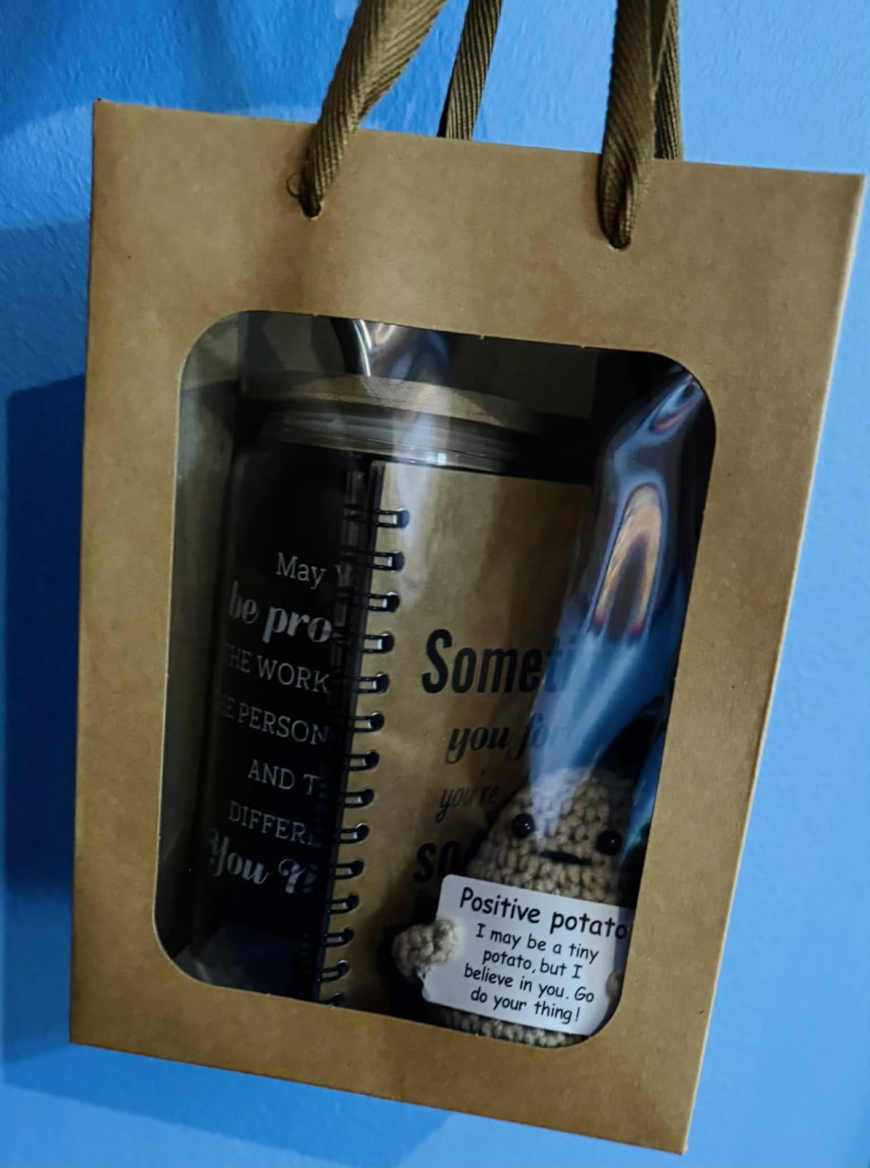 42 Pcs/6 Sets Employee Appreciation Gifts Bulk - Includes 16oz Glass Cups with Bamboo Lid, Positive Crochet, Inspirational Notebooks with Pens, Kraft Paper Gift Bags & Straw - Thank You Gifts for Coworkers, Teachers, Staff & Team customer photo 2