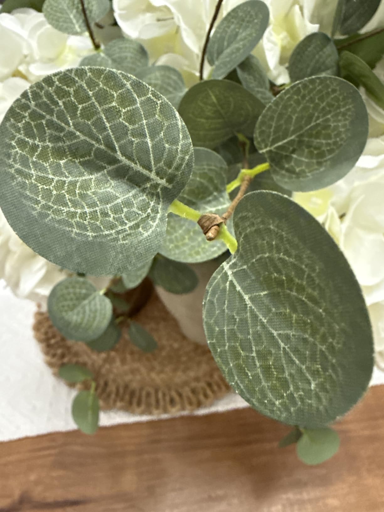 Faux Arrangement - Eucalyptus & White Hydrangea Flowers, Large Artificial Floral Greenery Centerpieces for Tables, Modern Farmhouse Decor for Dining Room, Kitchen & Coffee Table, 30 inches Tall customer photo 2
