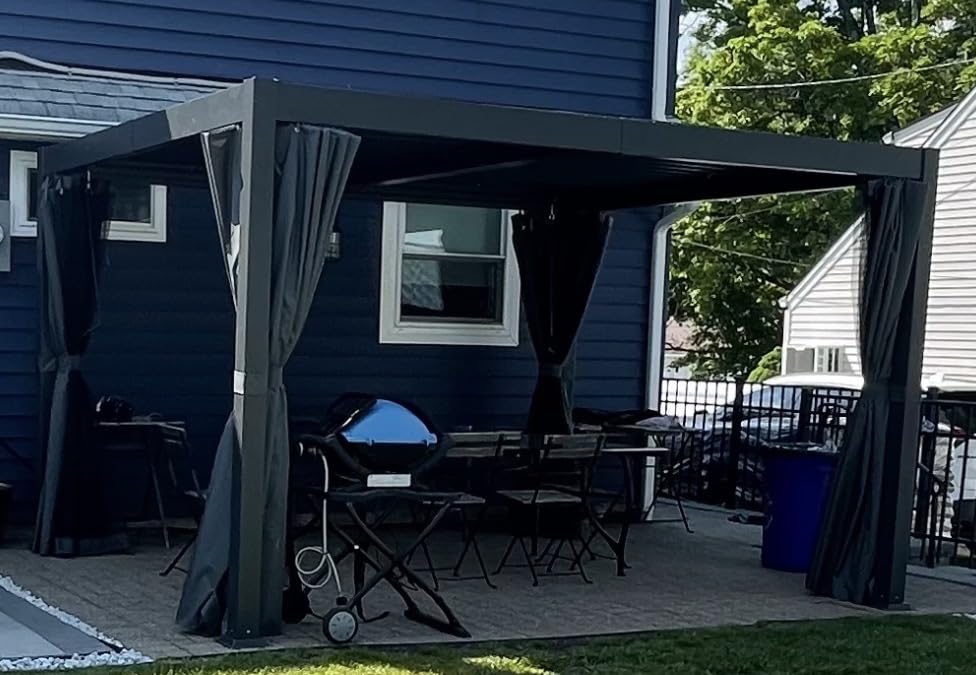 10' x 12' Pergola with Adjustable Louvered Roof and Aluminum Frame | Outdoor Hardtop Patio Pergola Gazebo, Curtains, Integrated Gutter System for Deck, Backyard, Garden, Dark Grey customer photo 1