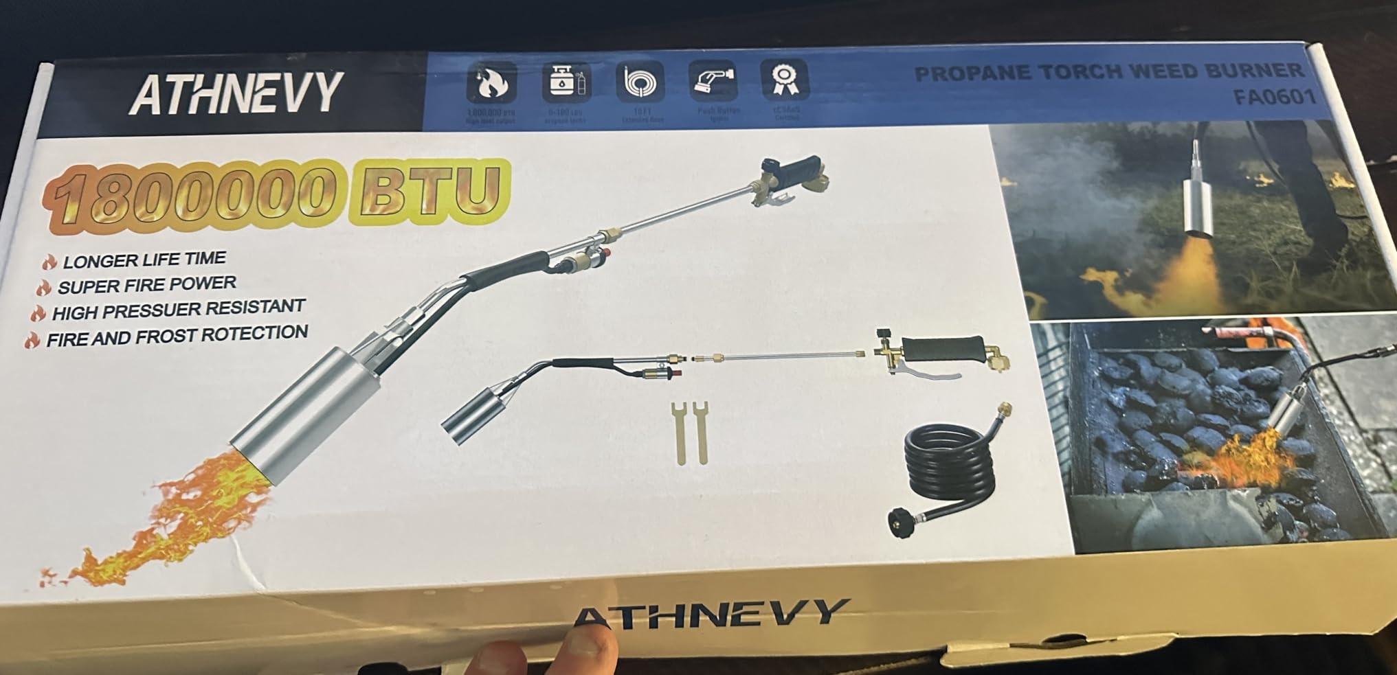 Propane Torch Kit Weed Burner 1,800,000 BTU, Built-in Igniter, 10FT Hose | Heavy Duty Flame Thrower Gun with 30
