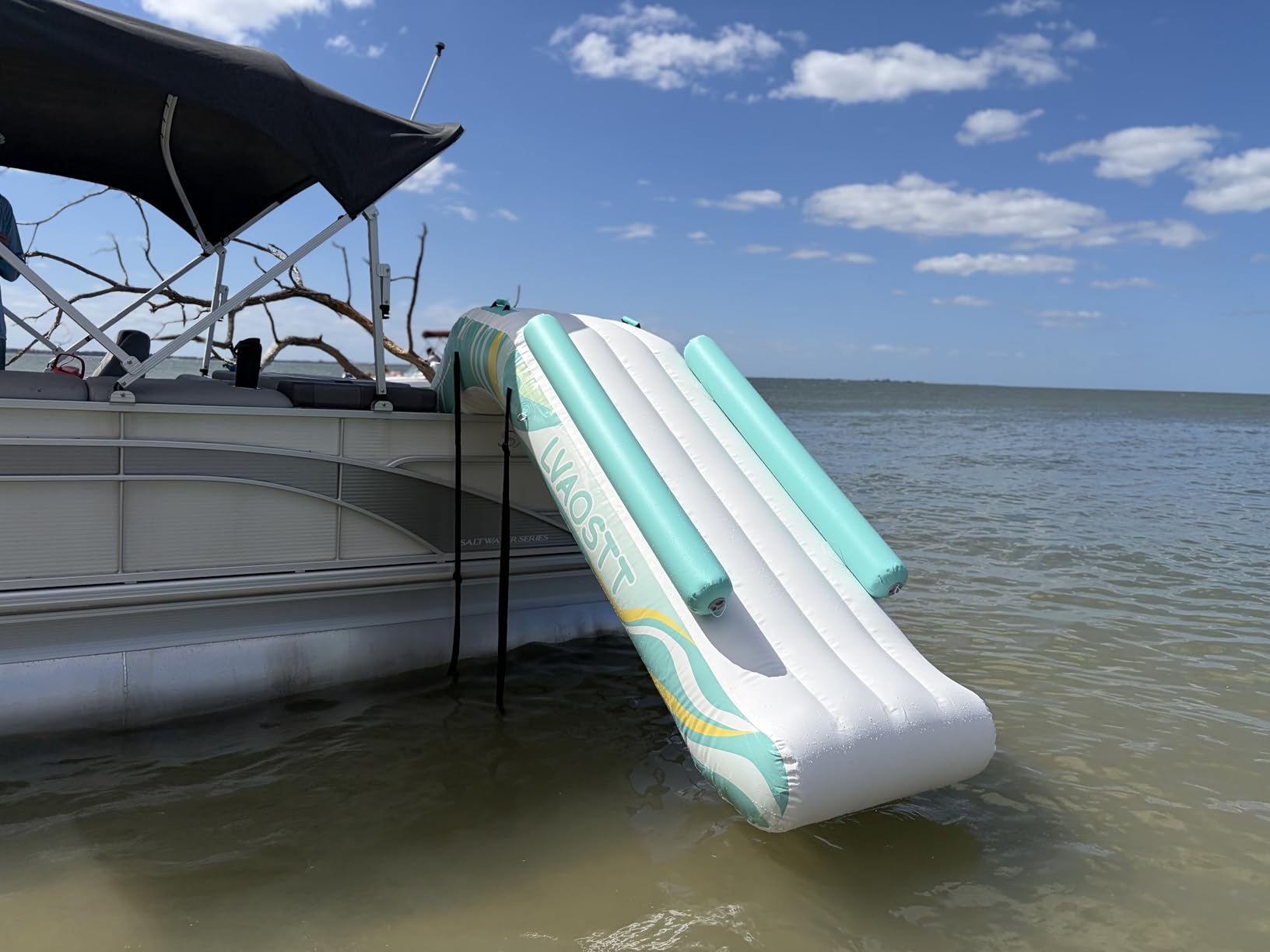 Inflatable Pontoon Waterfall Slide for Adults & Teens, Heavy Duty Boat Waterfall Water Slide with Air Pump, Portable Summer Lake Float Slide for Most Pontoon Boats, Professional Grade Boat Accessory customer photo 2