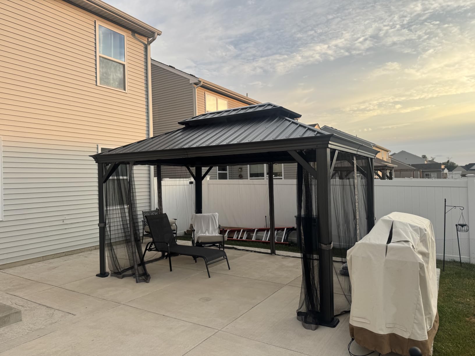Kozyard Alexander 10' x 14' Hardtop Gazebo, Aluminum Frame | Galvanized Steel Double Roof, Outdoor Permanent Pavilion with Curtains and Netting for Patio, Backyard, Lawn, Gray customer photo 1